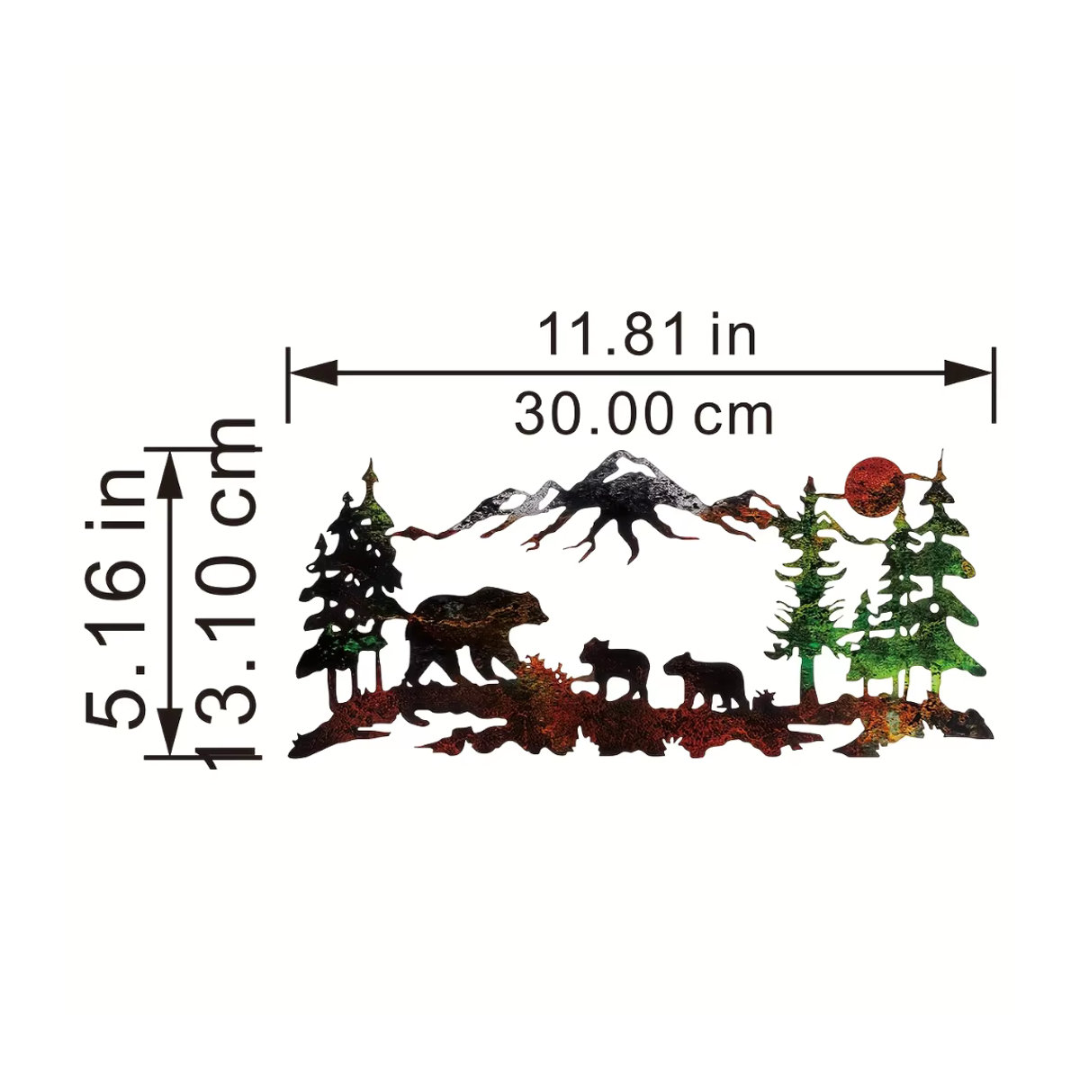 HELLOYOUNG Metall-Wanddeko Bär und Waldsilhouette mit Bergszene in rustikalem Design, mehrfarbig - Bild 2