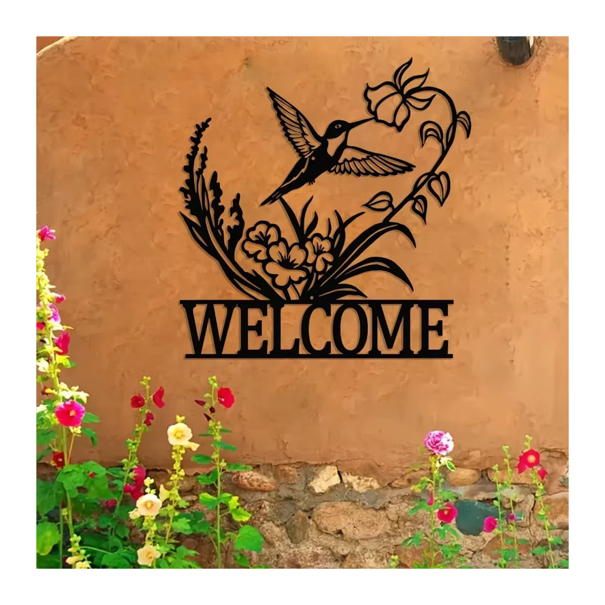 HELLOYOUNG Metall Wanddekoration Minimalistisch Schwarz für Innen und Außen mit Eule Schmetterling und Kolibri als Willkommensschild - Bild 4