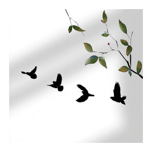 HELLOYOUNG Metall-Wanddekoration Schwarze Vögel, 4 Stück minimalistische Wandkunst in Schwarz
