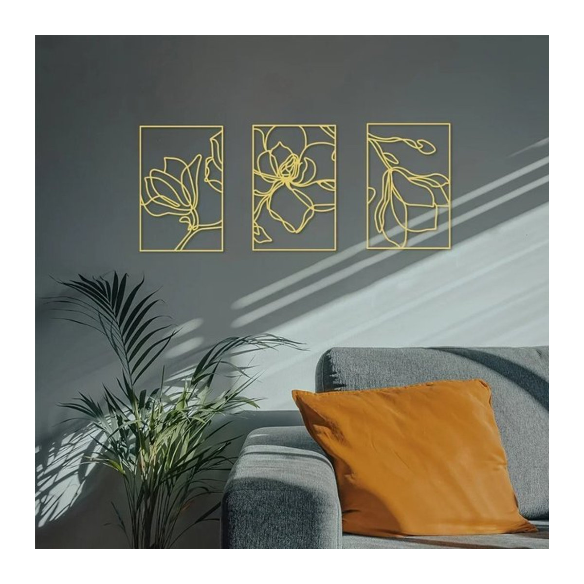HELLOYOUNG Metall-Wandkunst in Gold mit floralem Design und rechteckigem Rahmen zur Wandmontage - Bild 1