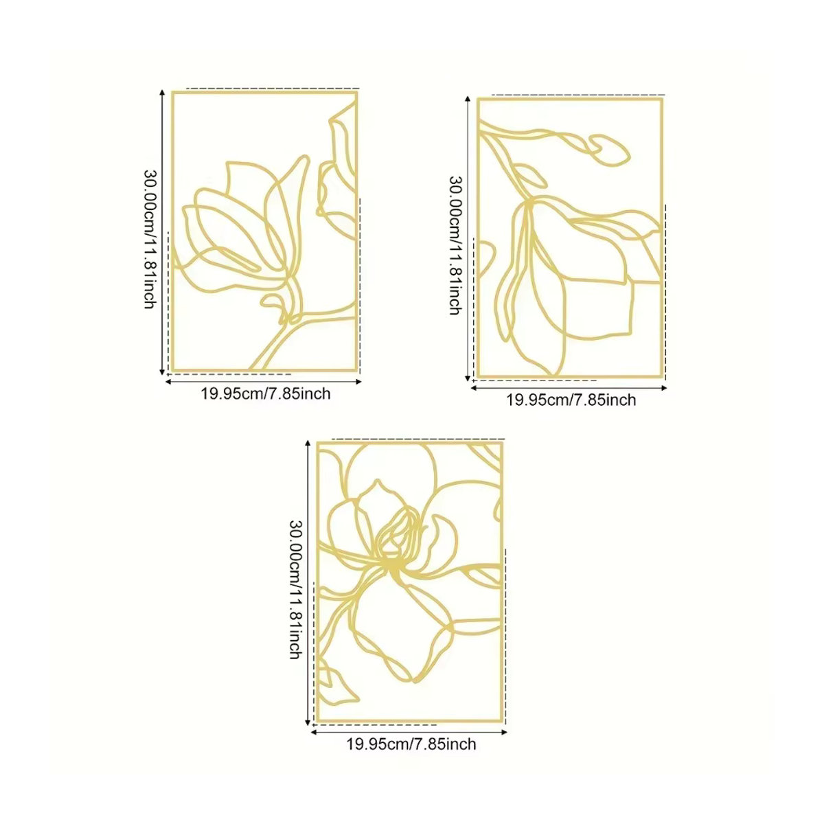 HELLOYOUNG Metall-Wandkunst in Gold mit floralem Design und rechteckigem Rahmen zur Wandmontage - Bild 2