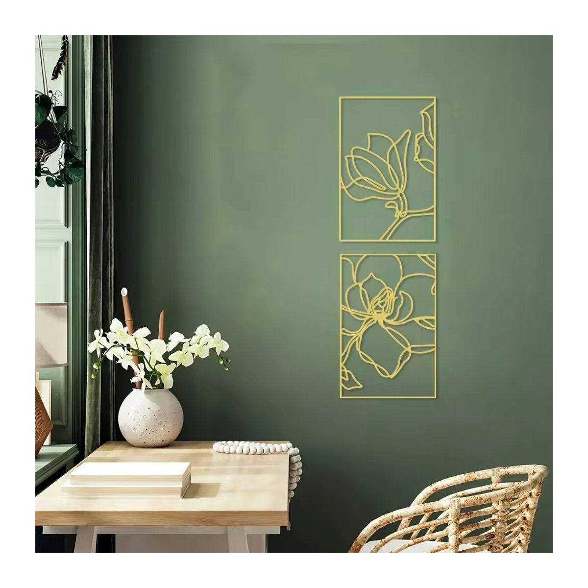 HELLOYOUNG Metall-Wandkunst in Gold mit floralem Design und rechteckigem Rahmen zur Wandmontage - Bild 3