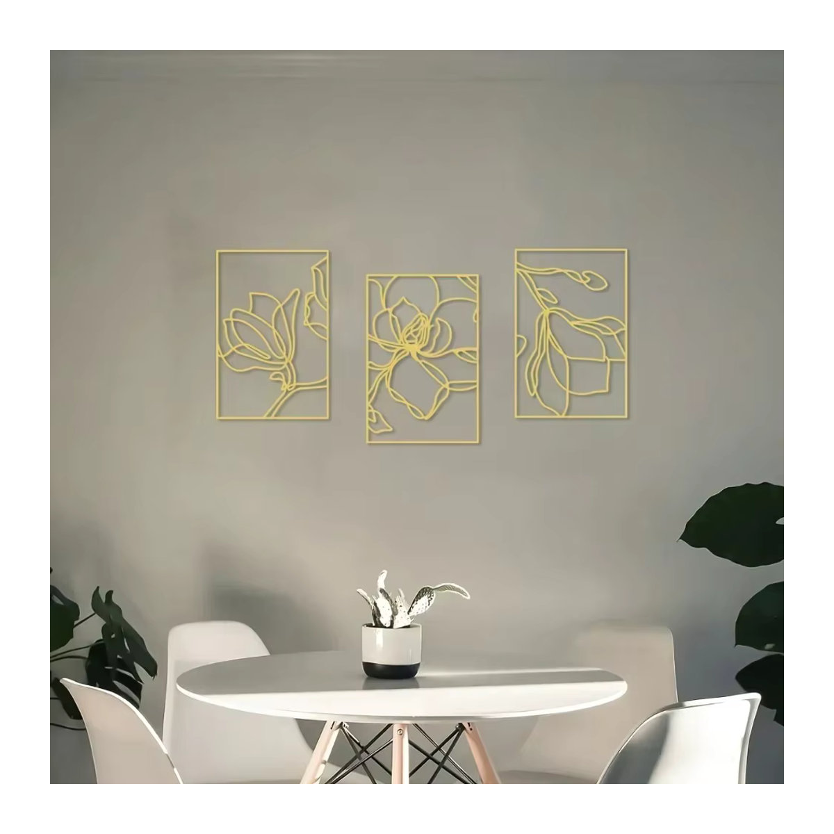 HELLOYOUNG Metall-Wandkunst in Gold mit floralem Design und rechteckigem Rahmen zur Wandmontage - Bild 4