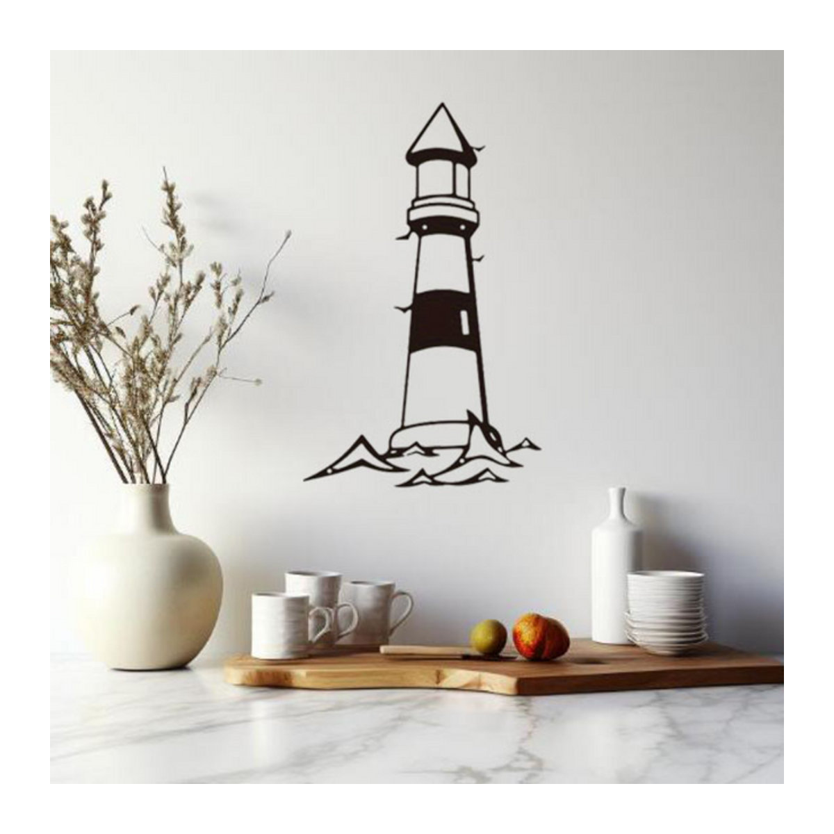 HELLOYOUNG Metall Wandkunst Leuchtturm Wandskulptur Maritim Schwarz - Bild 1