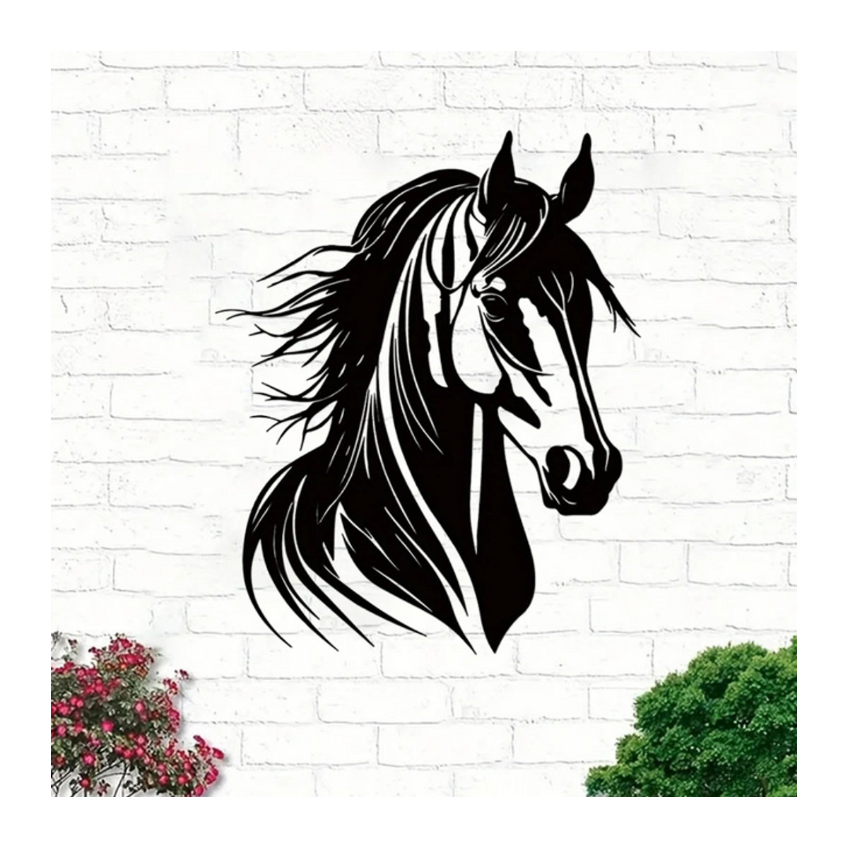 HELLOYOUNG Metall Wandkunst Pferdekopf in Schwarz für Landhaus-Dekoration innen und außen - Bild 1