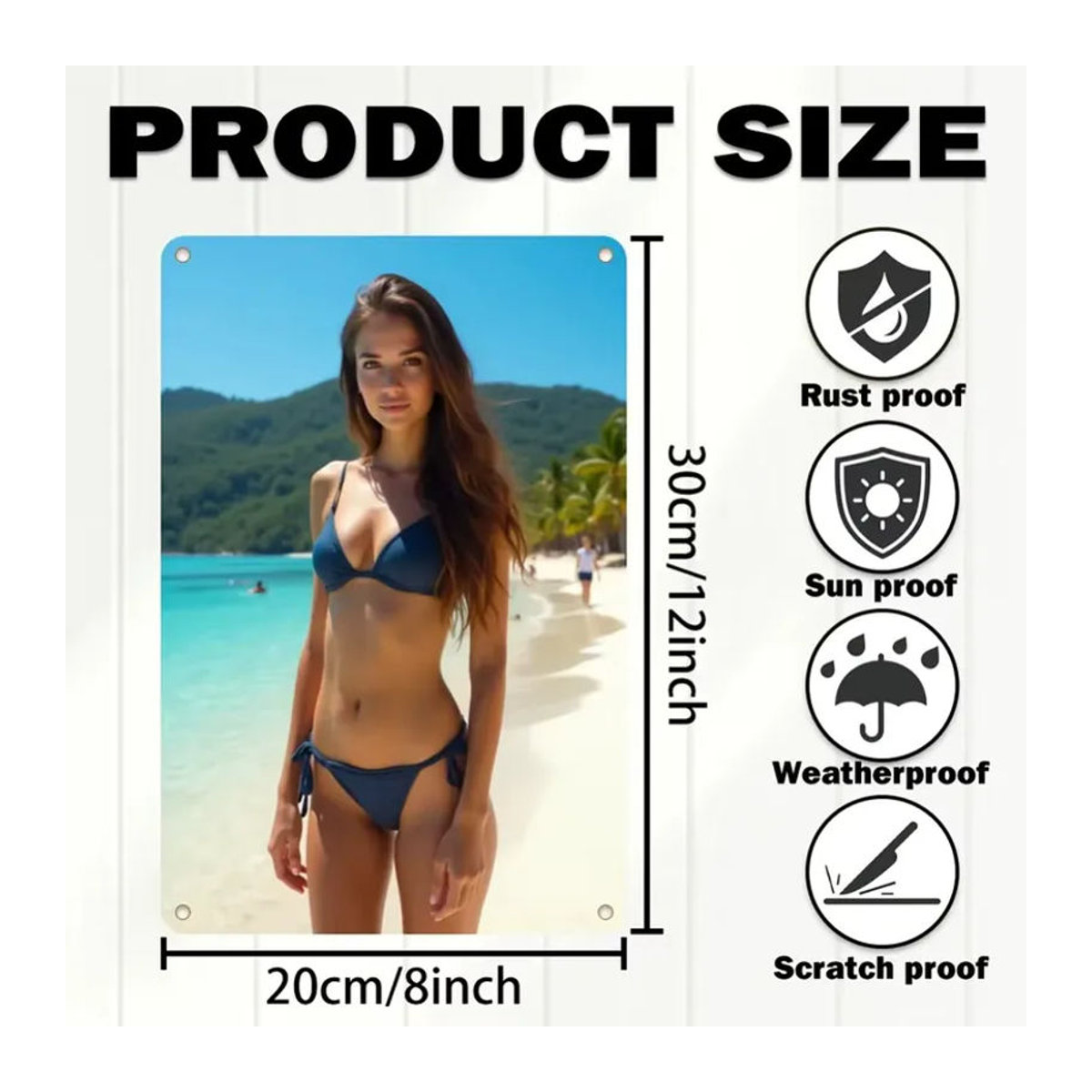 HELLOYOUNG Metall-Wandschild Bikini-Mädchen mehrfarbig, rechteckige Wanddekoration B: 30 cm, H: 20 cm - Bild 2