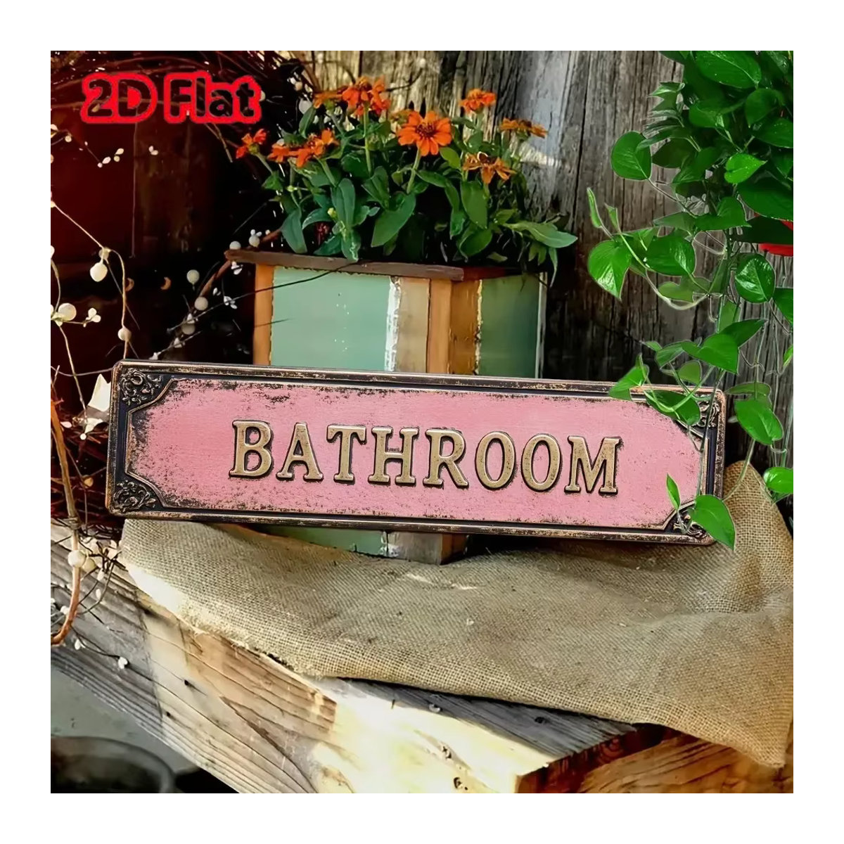 HELLOYOUNG Metallschild Badezimmer in Rosa als nostalgische Wanddekoration im Querformat - Bild 3