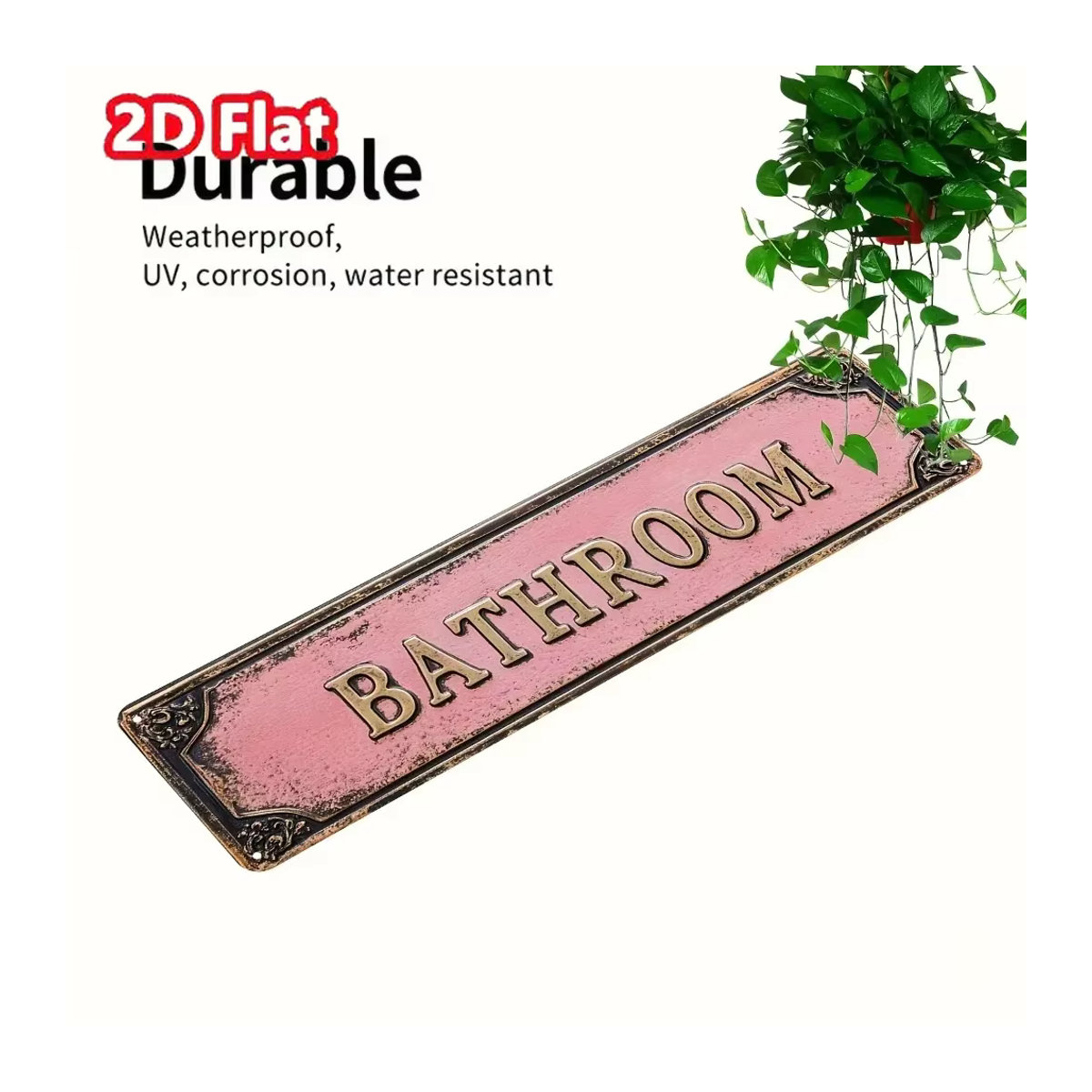HELLOYOUNG Metallschild Badezimmer in Rosa als nostalgische Wanddekoration im Querformat - Bild 6