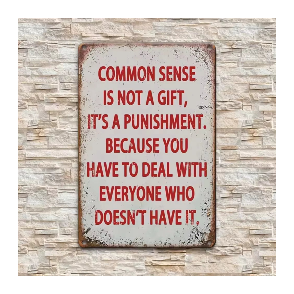 HELLOYOUNG Metallschild Common Sense Is Not A Gift Vintage Typografie Wanddeko Weiß B: 30 cm, H: 30 cm, T: 20 cm - Bild 3