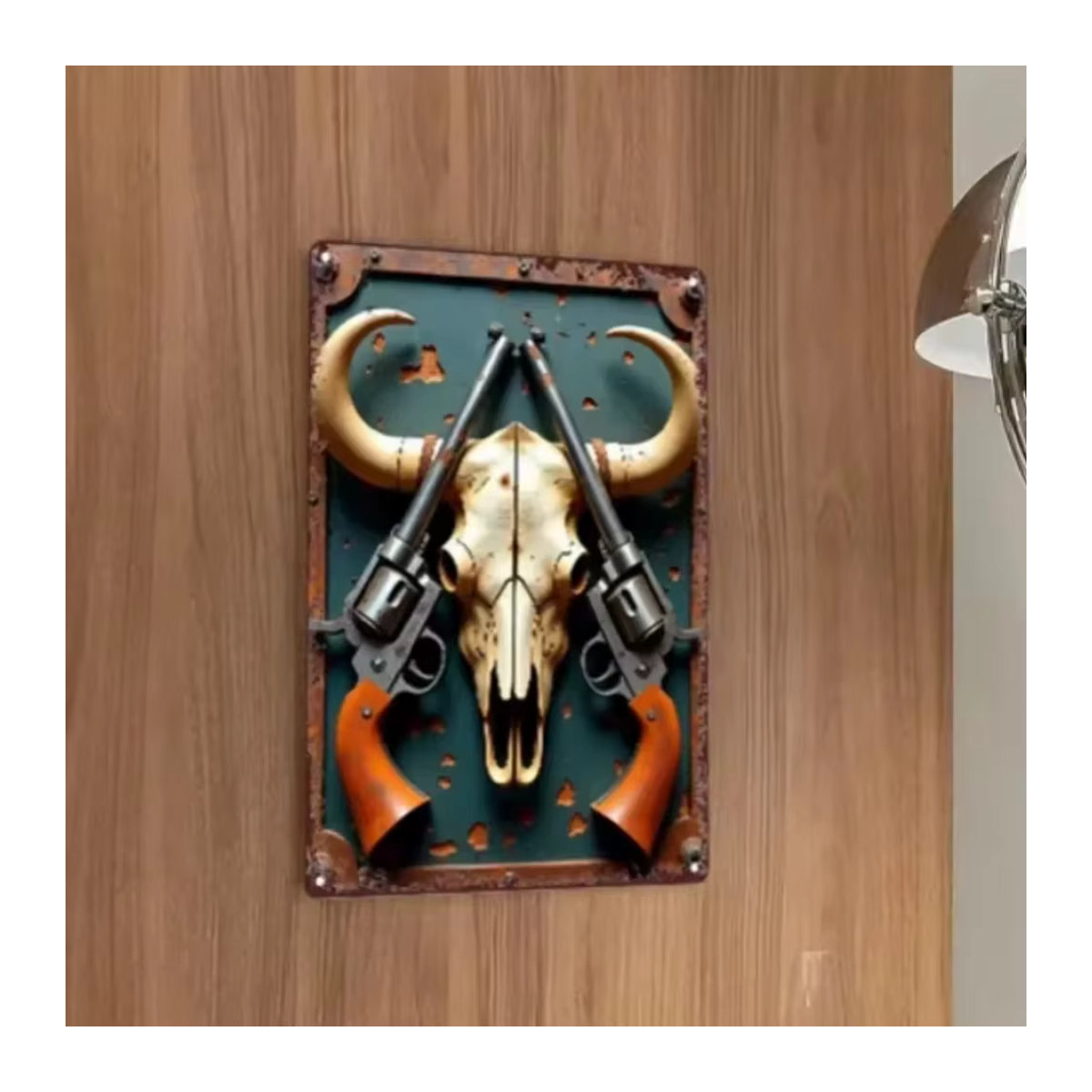HELLOYOUNG Metallschild im Vintage-Stil mit Cowboy-Schädel und Revolvern, mehrfarbig, Rechteckig, B/H/T: 20 x 30 x 20 cm - Bild 2