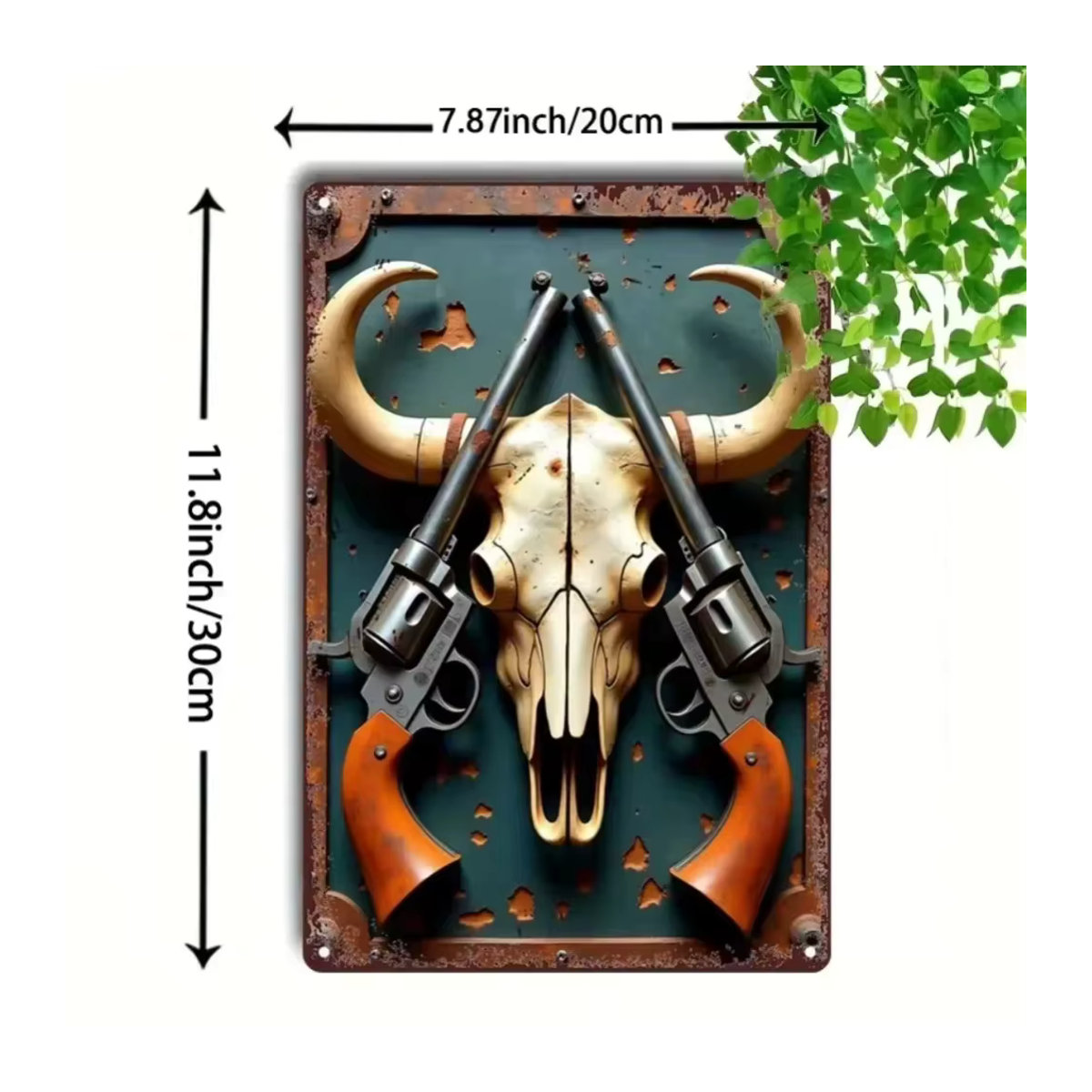 HELLOYOUNG Metallschild im Vintage-Stil mit Cowboy-Schädel und Revolvern, mehrfarbig, Rechteckig, B/H/T: 20 x 30 x 20 cm - Bild 3