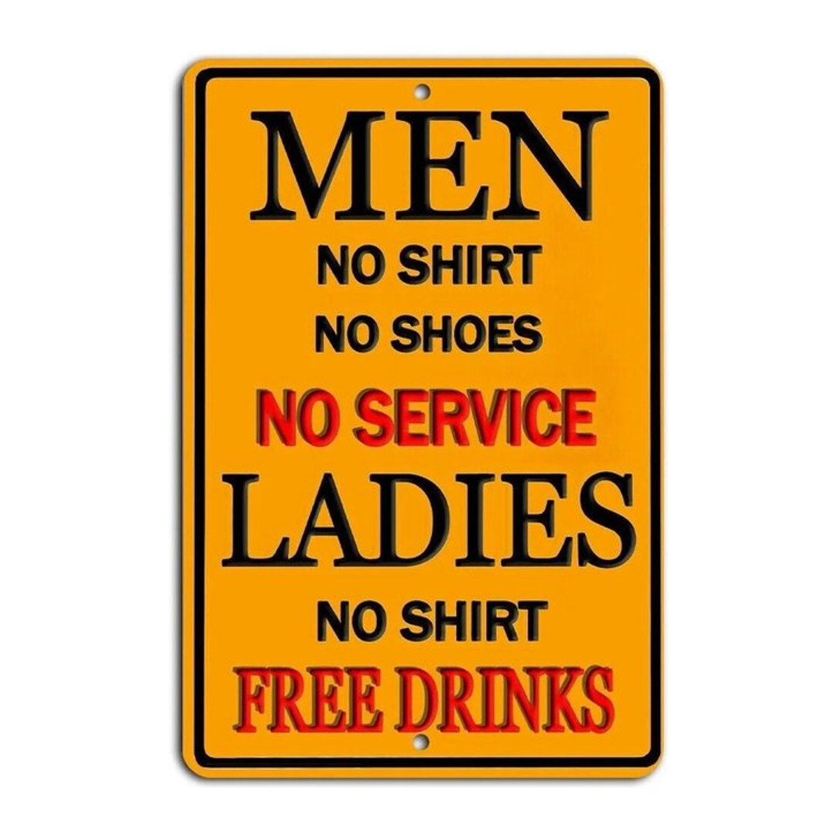 HELLOYOUNG Metallschild No Shirt Drink Free für Poolbars und Strandclubs, Gelb, B/H: 30 x 30 cm - Bild 1
