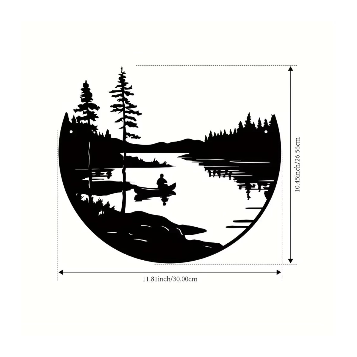 HELLOYOUNG Metallwandkunst im Bohemian Stil mit See- und Bergsilhouette, runde Wanddekoration in Schwarz - Bild 2