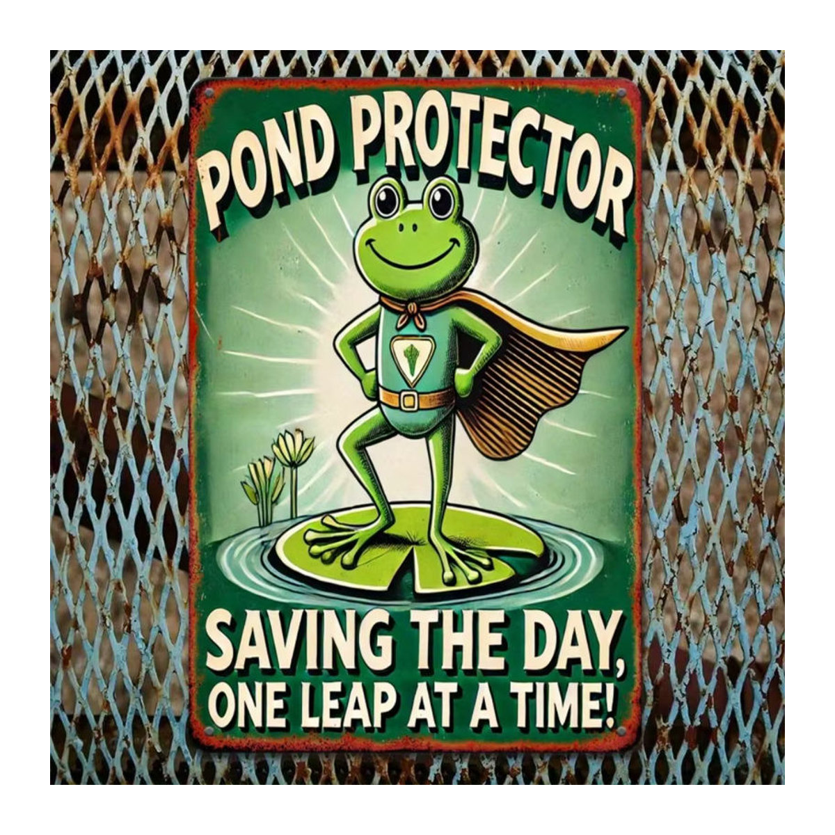 HELLOYOUNG Metallwandkunst Pond Protector Frog – Mehrfarbige 2D Wanddekoration mit Tier-Design für Haus und Garten - Bild 2