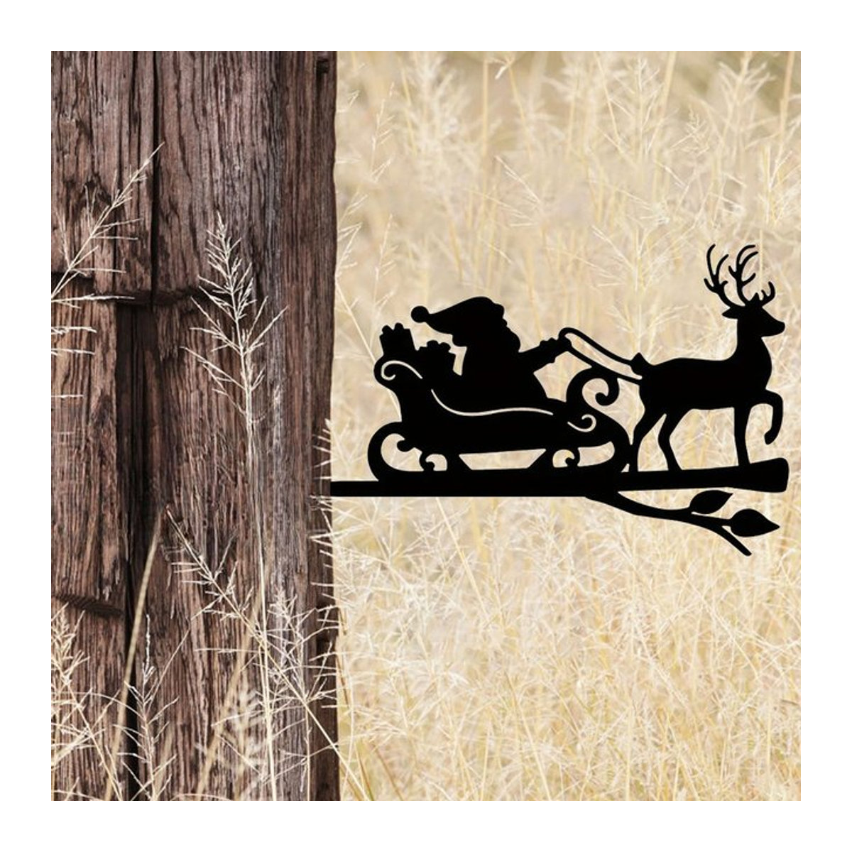 HELLOYOUNG Metallwandkunst Weihnachten Rentier und Weihnachtsmann als Stahlsilhouette in Schwarz zur Wandmontage - Bild 1