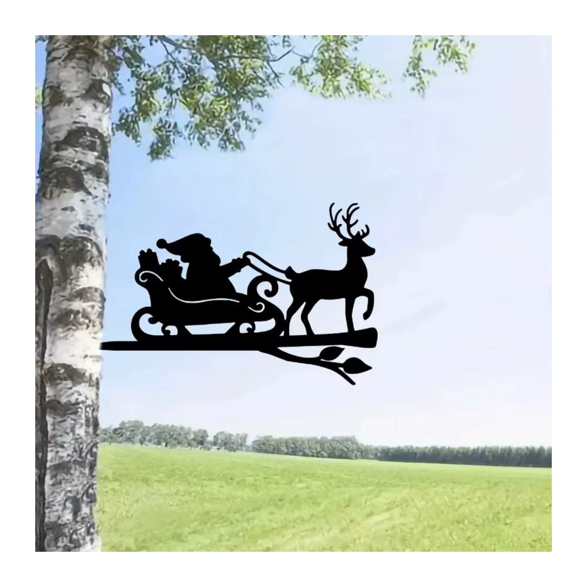 HELLOYOUNG Metallwandkunst Weihnachten Rentier und Weihnachtsmann als Stahlsilhouette in Schwarz zur Wandmontage - Bild 3