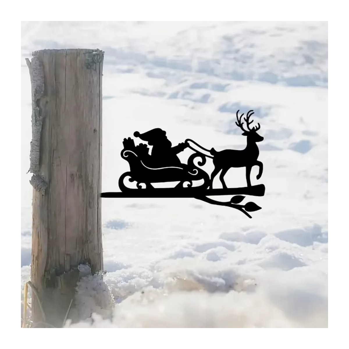 HELLOYOUNG Metallwandkunst Weihnachten Rentier und Weihnachtsmann als Stahlsilhouette in Schwarz zur Wandmontage - Bild 4