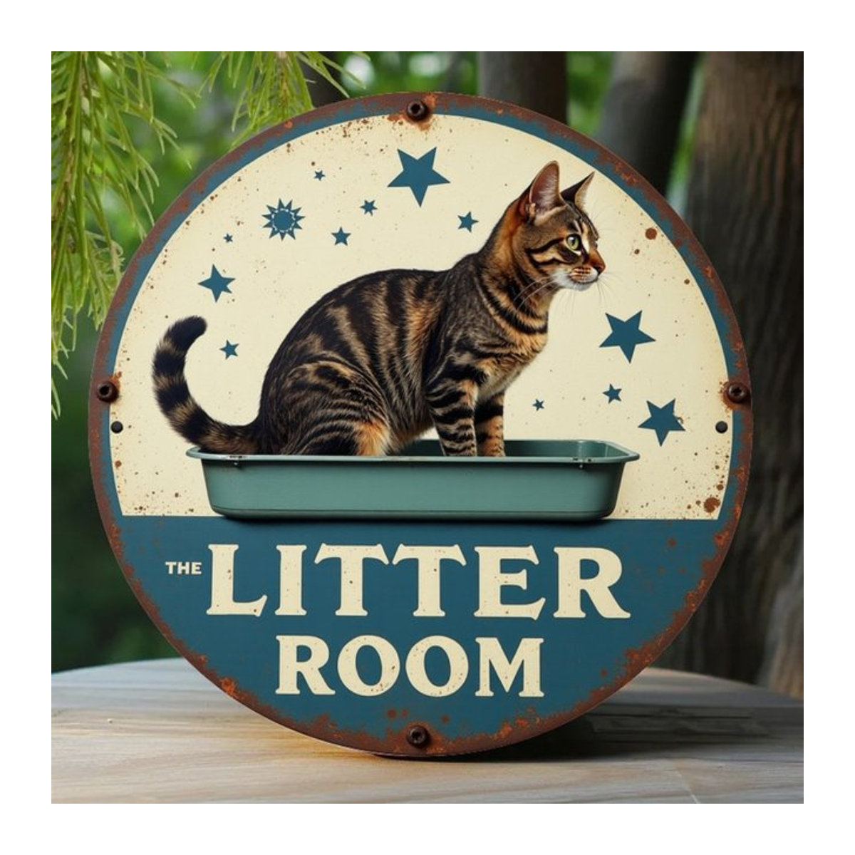 HELLOYOUNG Metallwandschild im Vintage-Stil mit Tabby-Katzen-Design, mehrfarbig, B/H: 20 x 20 cm - Bild 1