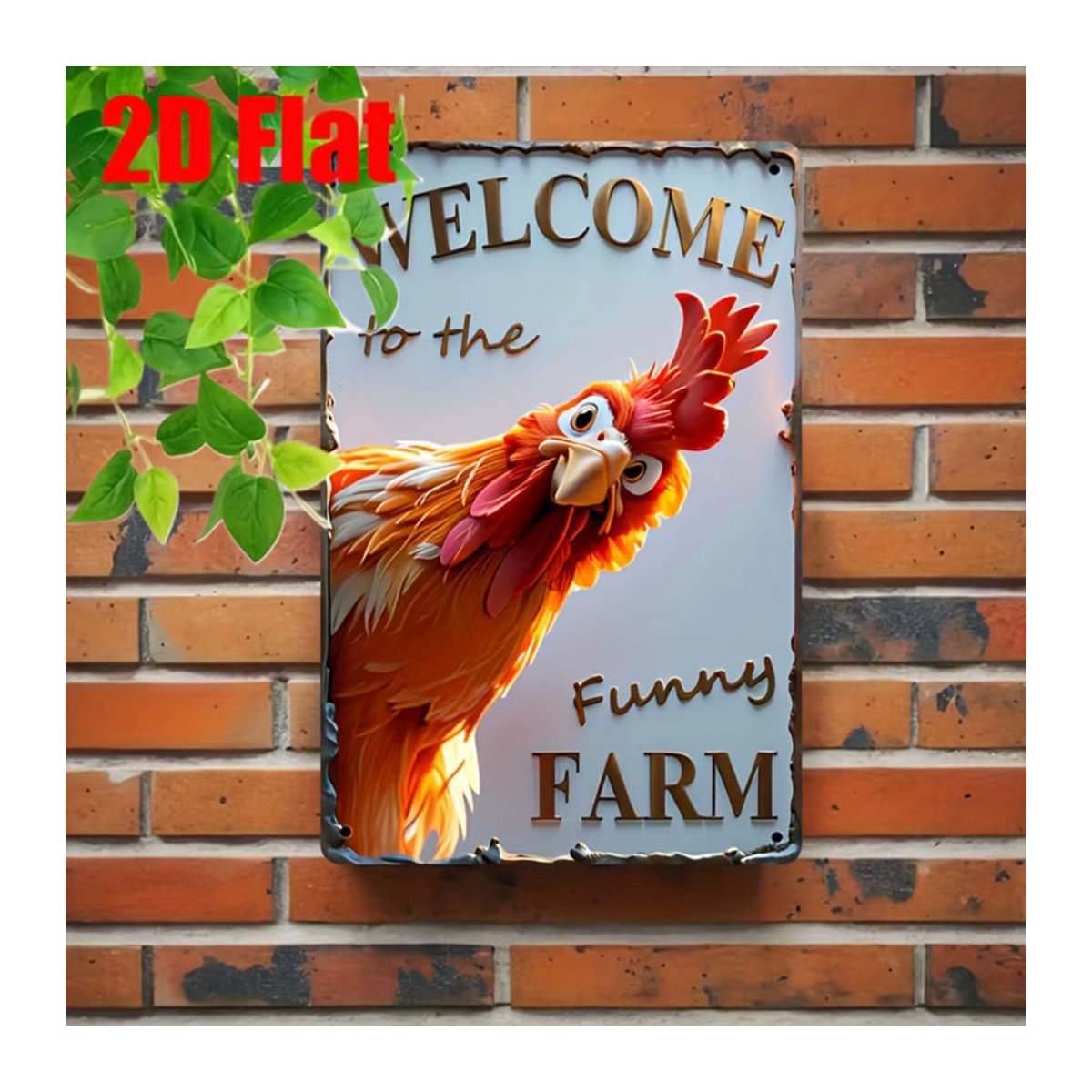 HELLOYOUNG Metallwandschild Welcome to the Funny Farm mit Hahn, rustikale Dekoration, mehrfarbig, B: 30,5 cm, H: 20,3 cm - Bild 2