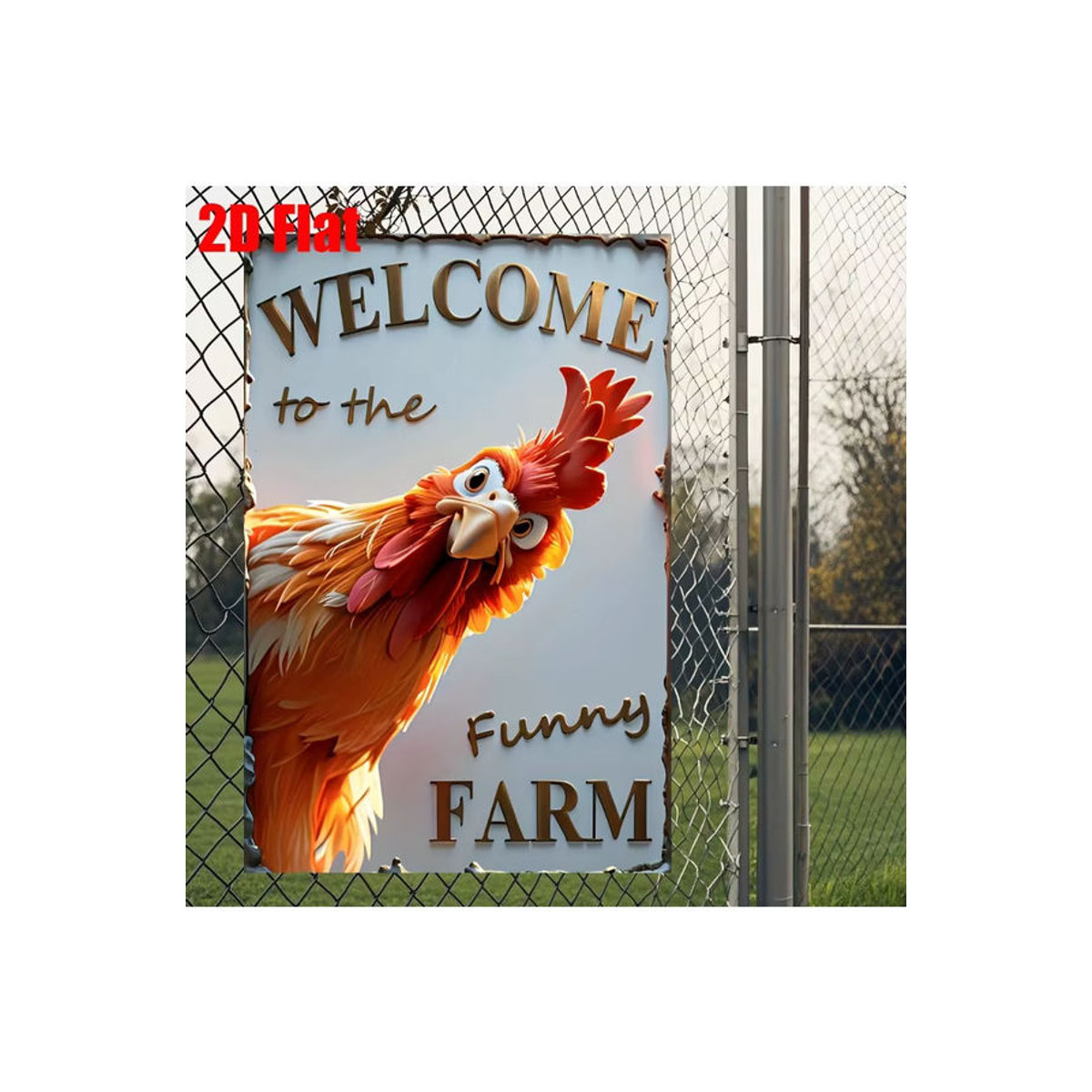 HELLOYOUNG Metallwandschild Welcome to the Funny Farm mit Hahn, rustikale Dekoration, mehrfarbig, B: 30,5 cm, H: 20,3 cm - Bild 5