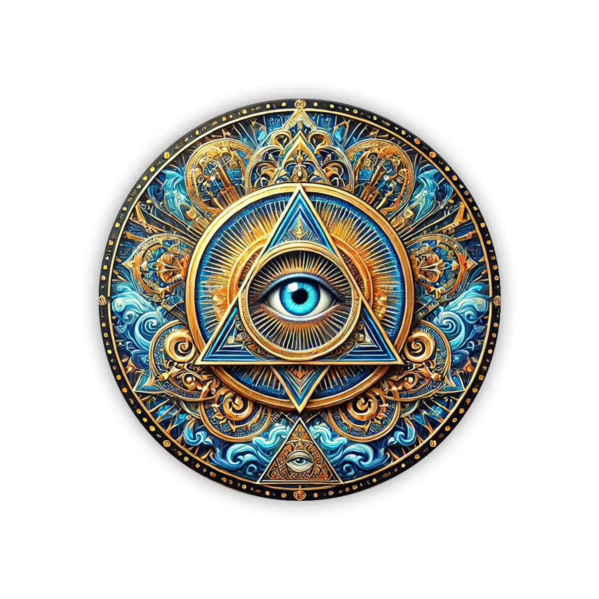 HELLOYOUNG Mystical Eye of Providence Wandgemälde – Rundes Metall-Wandbild mit Auge der Vorsehung in Mehrfarbig, Durchmesser: 20 cm - Bild 1