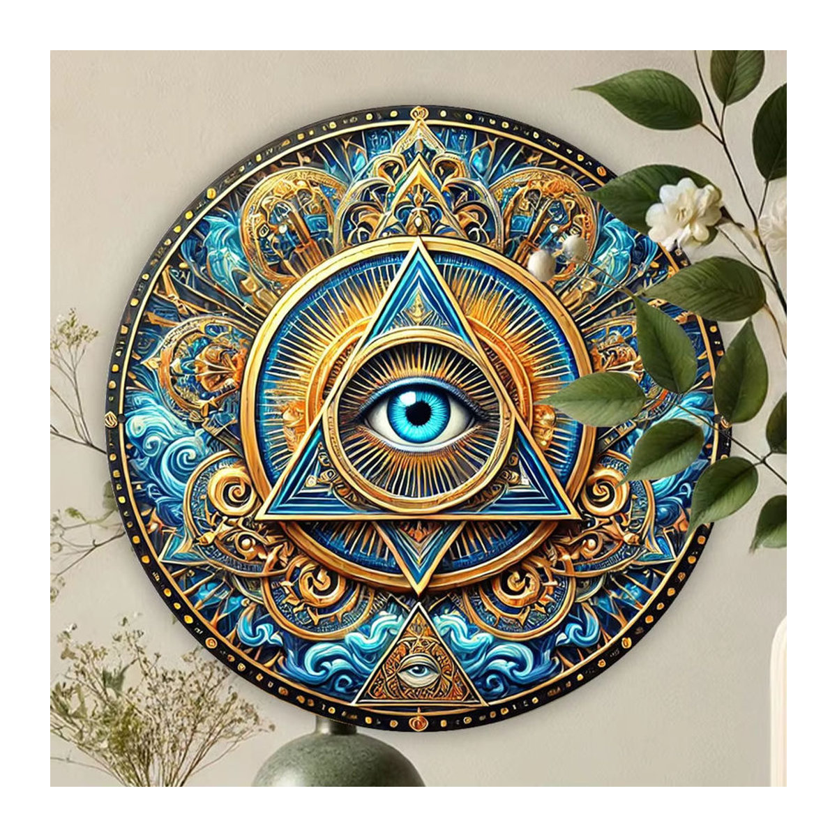 HELLOYOUNG Mystical Eye of Providence Wandgemälde – Rundes Metall-Wandbild mit Auge der Vorsehung in Mehrfarbig, Durchmesser: 20 cm - Bild 2