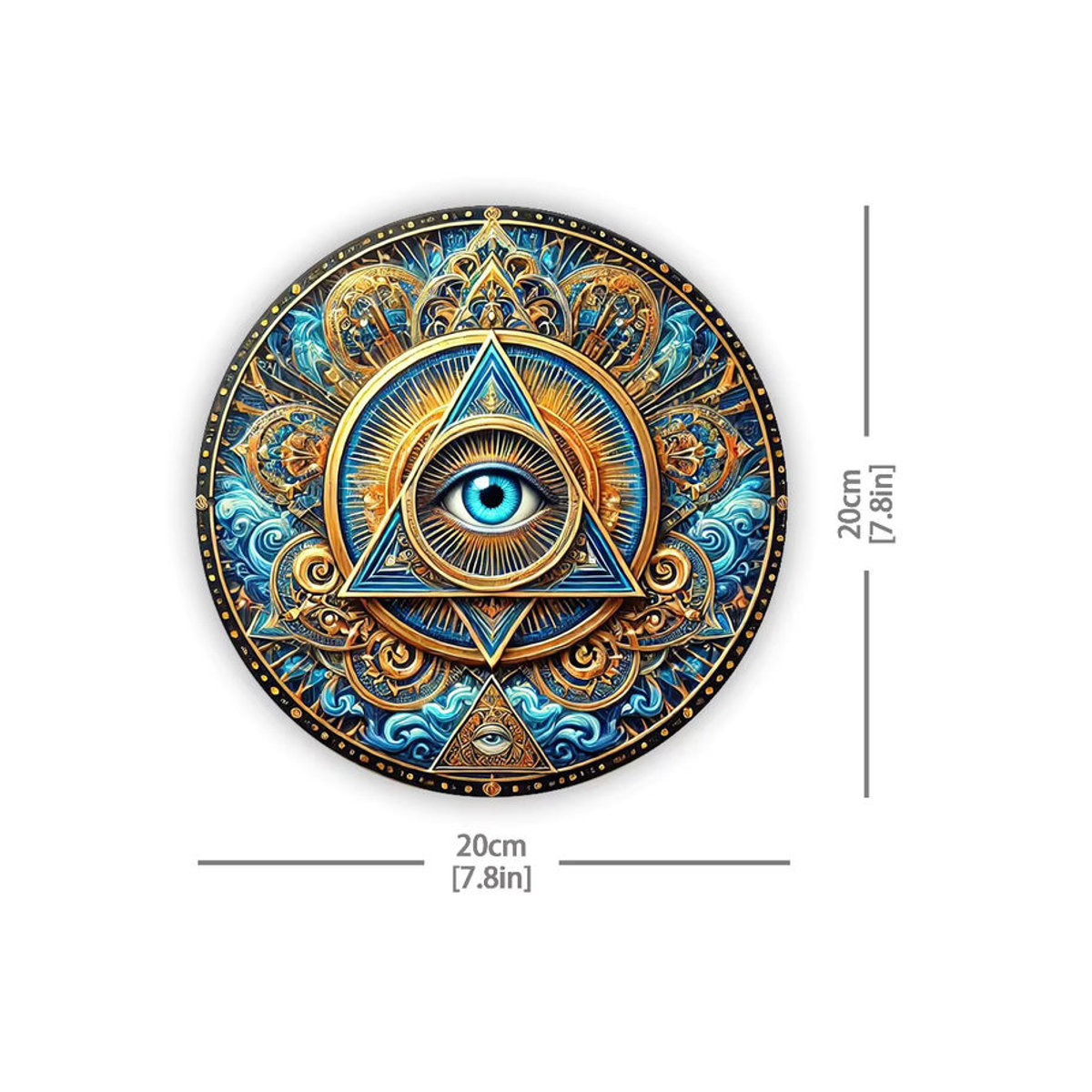 HELLOYOUNG Mystical Eye of Providence Wandgemälde – Rundes Metall-Wandbild mit Auge der Vorsehung in Mehrfarbig, Durchmesser: 20 cm - Bild 3