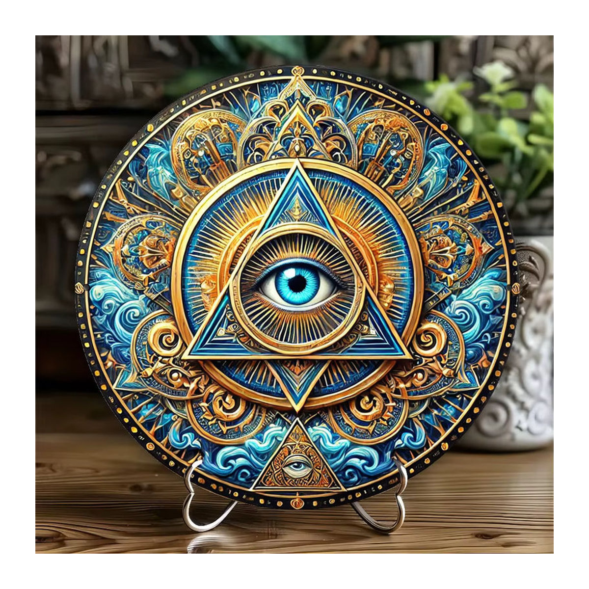 HELLOYOUNG Mystical Eye of Providence Wandgemälde – Rundes Metall-Wandbild mit Auge der Vorsehung in Mehrfarbig, Durchmesser: 20 cm - Bild 4
