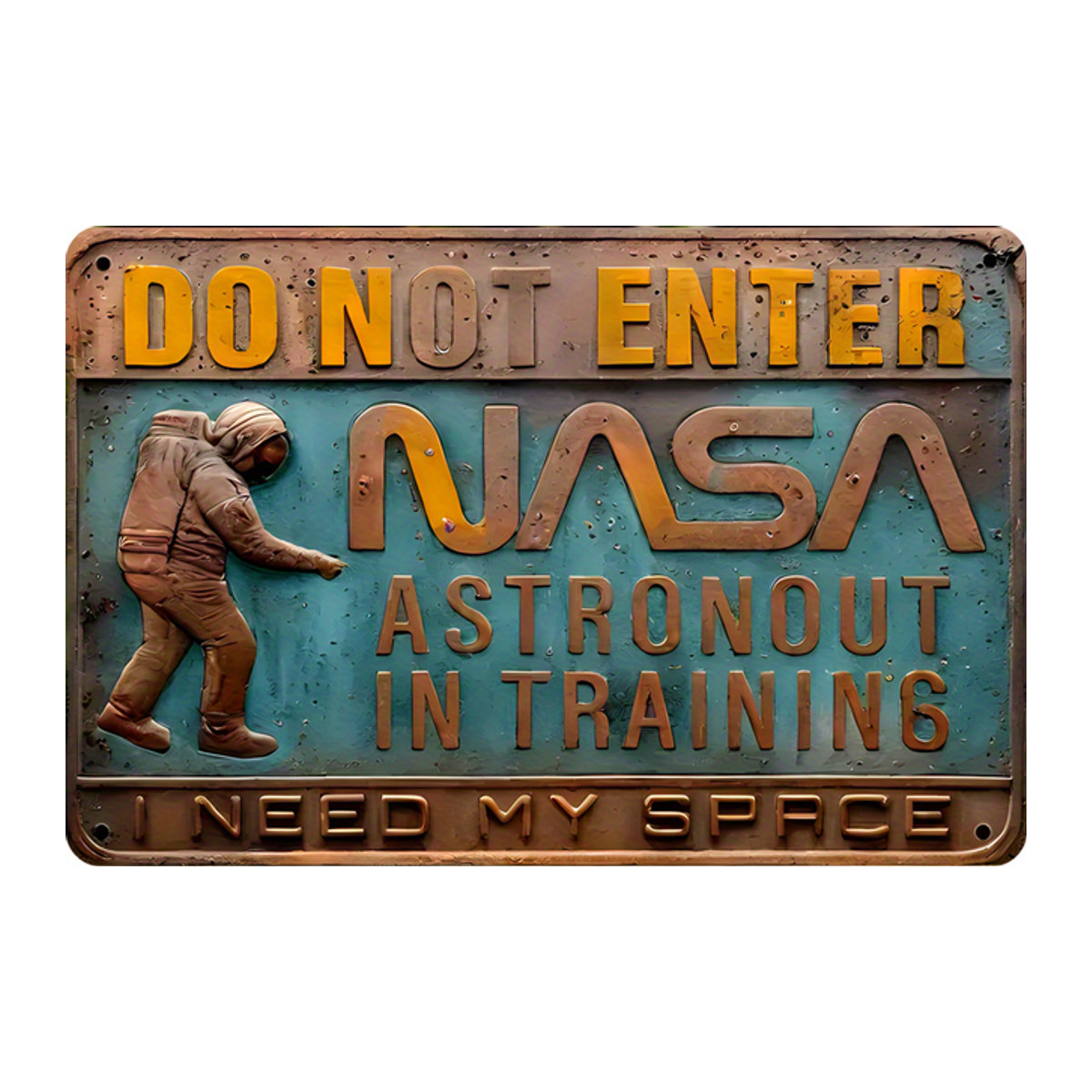 HELLOYOUNG NASA Astronaut in Training 3D-Metallblechschild mit geprägtem Effekt, mehrfarbige Wandkunstdekoration aus Eisen im Vintage-Stil, B/H: 30 x 20 cm - Bild 1