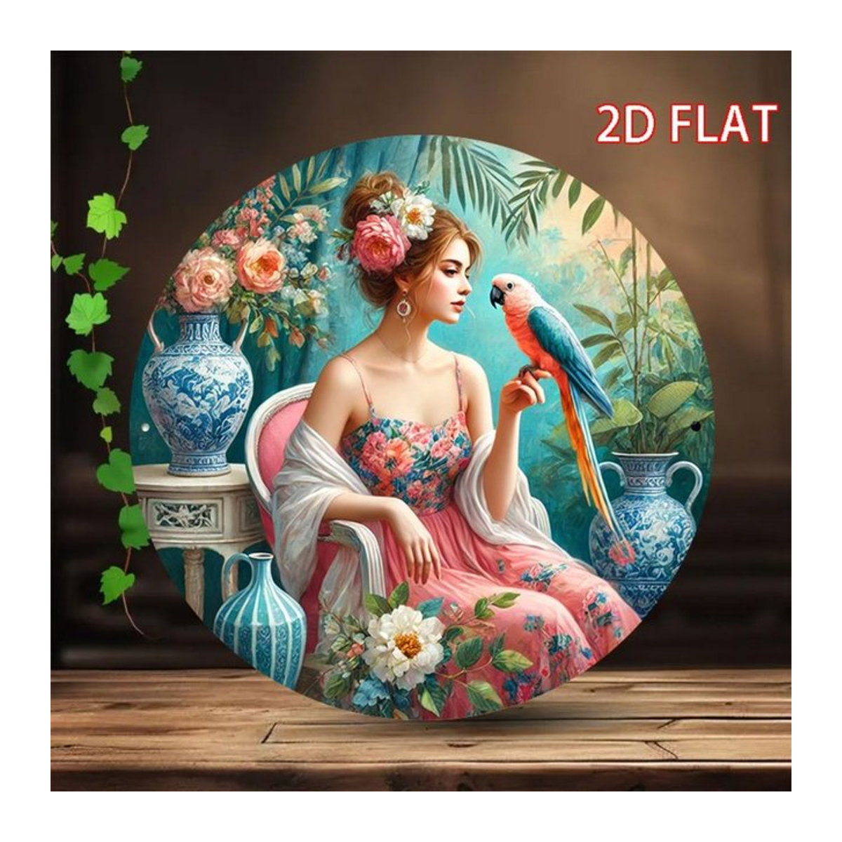 HELLOYOUNG Natur-Eisenplakette Charming Leisure – Runde florale Wanddekoration im Vintage-Stil, mehrfarbig, Durchmesser: 20 cm - Bild 1