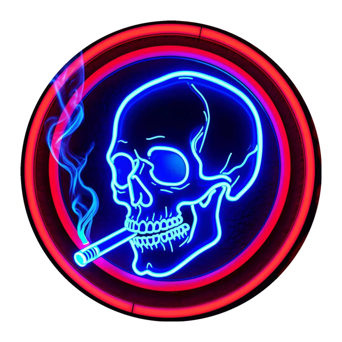 HELLOYOUNG Neon-Schädel-Schild aus Metall in Blau, Runde Wandkunst für Halloween zur Wandmontage - Bild 3