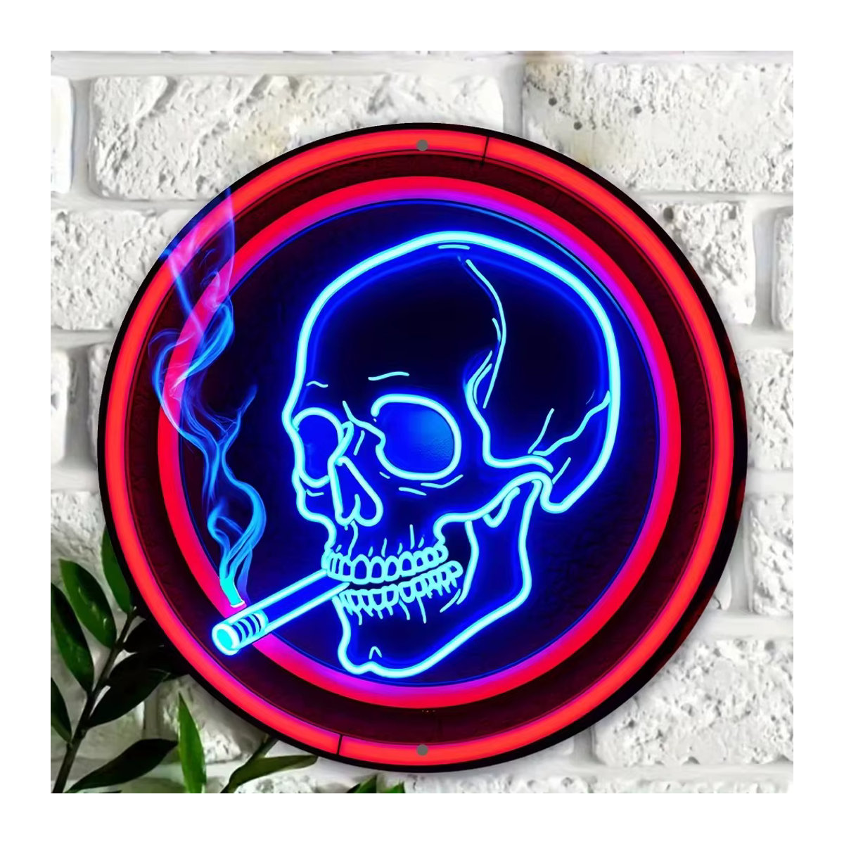 HELLOYOUNG Neon-Schädel-Schild aus Metall in Blau, Runde Wandkunst für Halloween zur Wandmontage - Bild 4