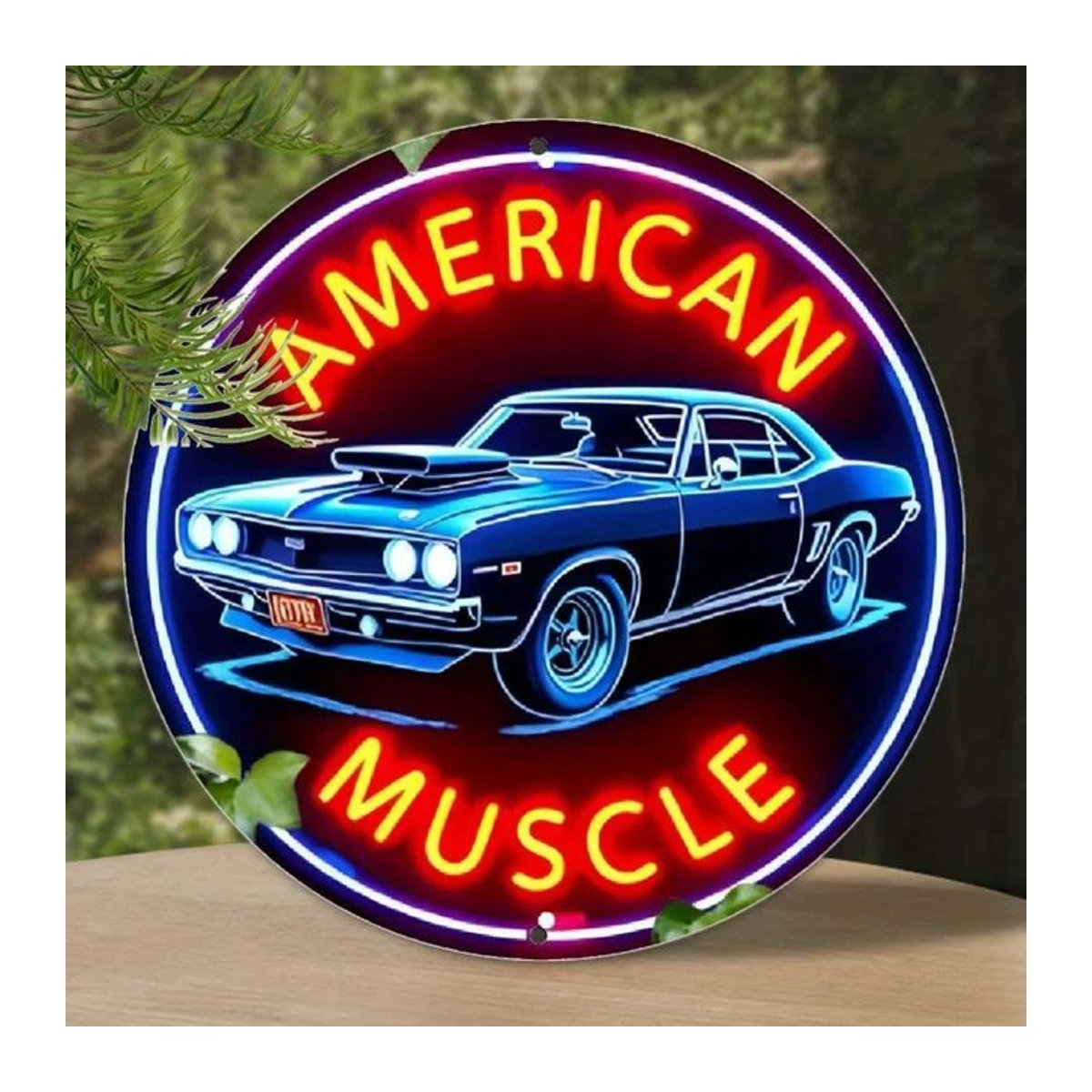 HELLOYOUNG Neon-Wandkunst American Muscle Cars Vintage Metall Wandmontage mehrfarbig - Bild 1
