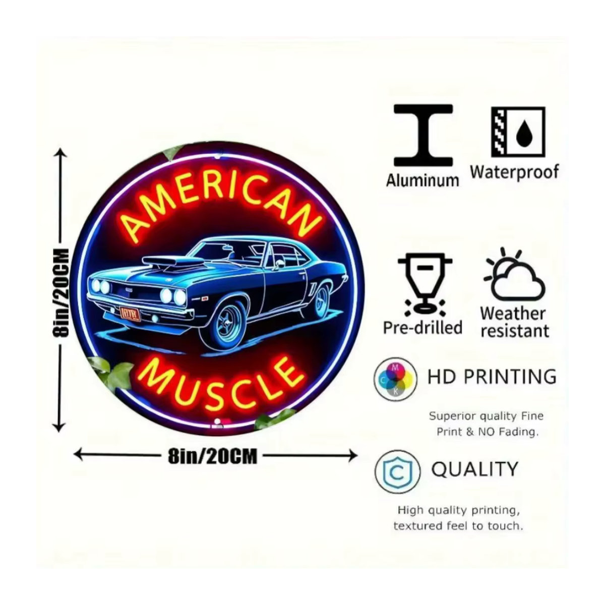 HELLOYOUNG Neon-Wandkunst American Muscle Cars Vintage Metall Wandmontage mehrfarbig - Bild 2