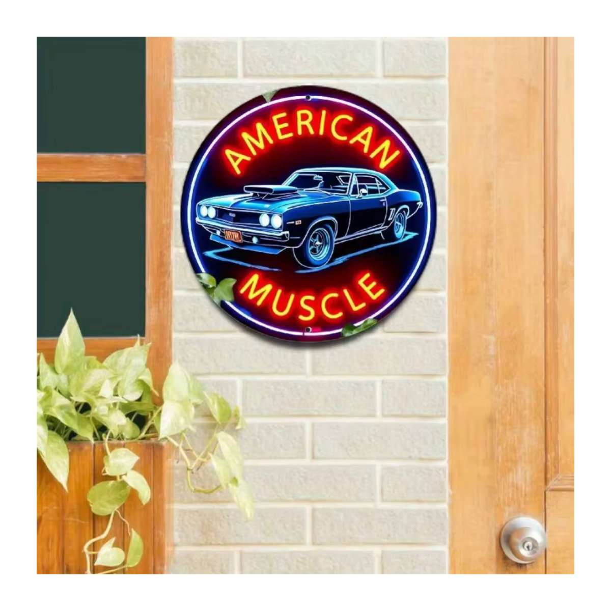 HELLOYOUNG Neon-Wandkunst American Muscle Cars Vintage Metall Wandmontage mehrfarbig - Bild 3