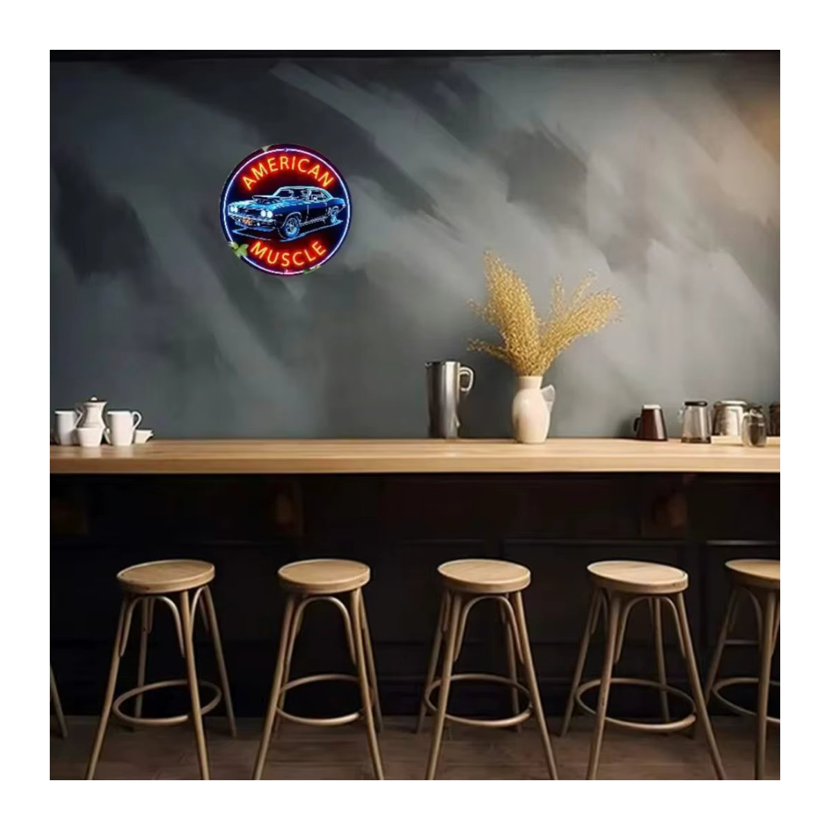 HELLOYOUNG Neon-Wandkunst American Muscle Cars Vintage Metall Wandmontage mehrfarbig - Bild 4