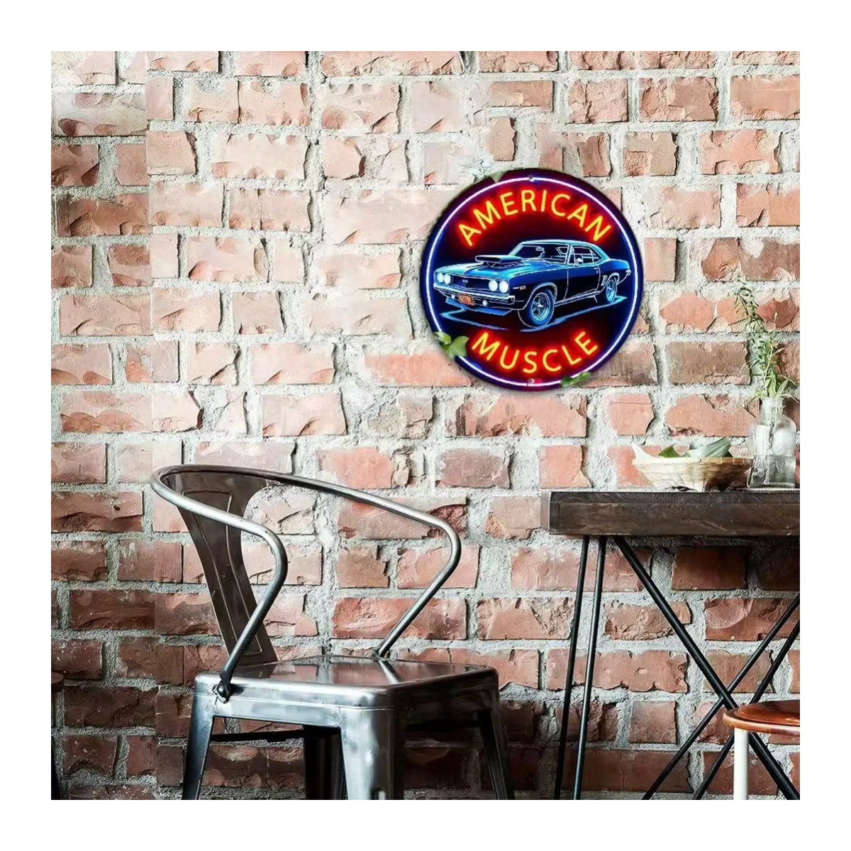 HELLOYOUNG Neon-Wandkunst American Muscle Cars Vintage Metall Wandmontage mehrfarbig - Bild 5