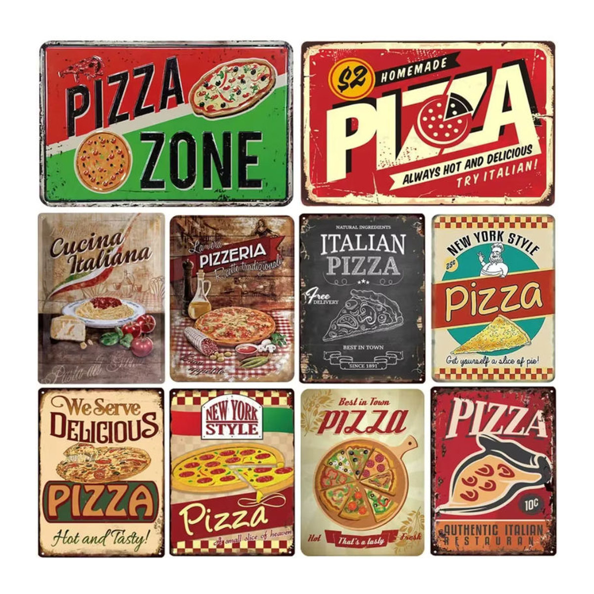 HELLOYOUNG Pizza Retro Vintage Metallblechschild mehrfarbig rechteckig Wanddekoration - Bild 4
