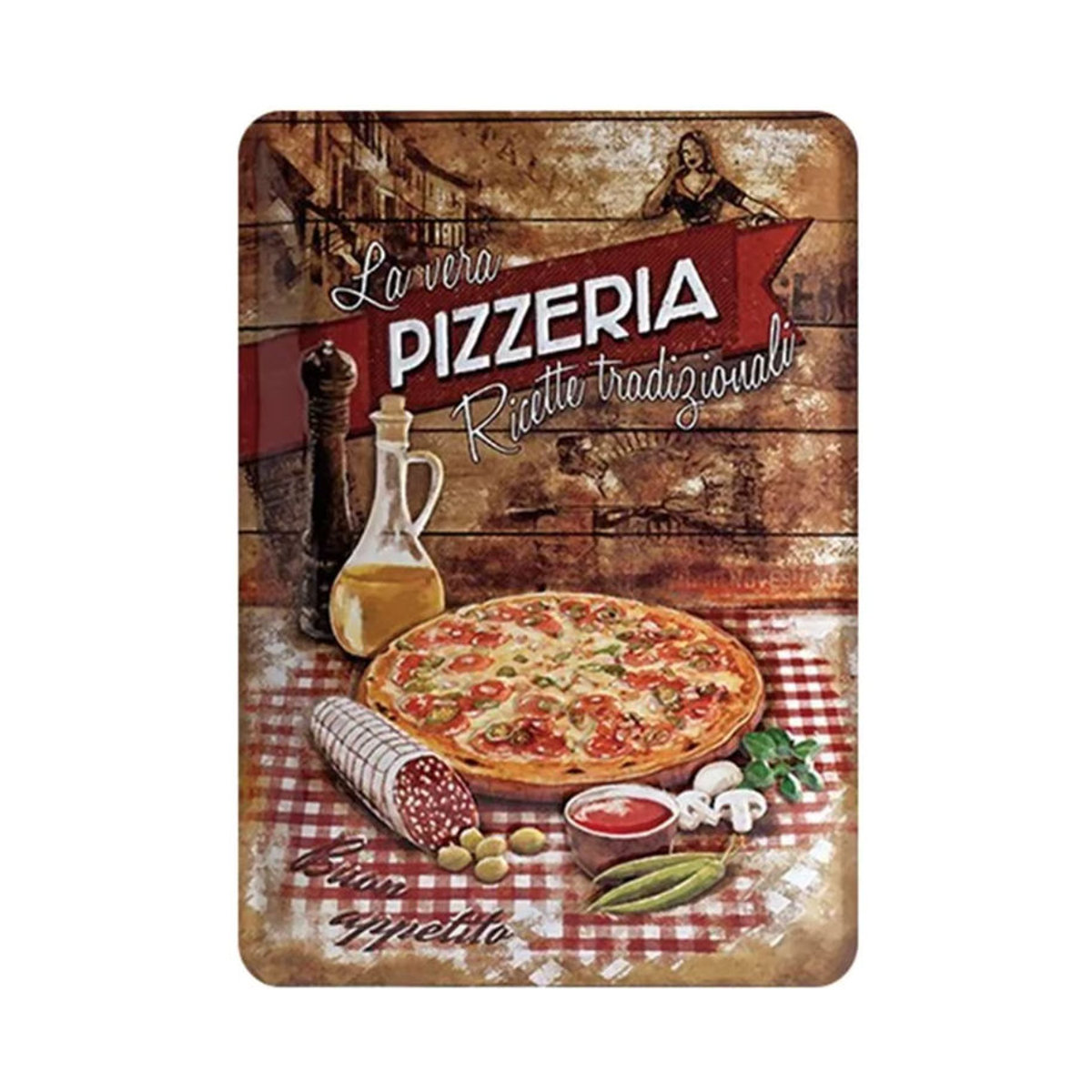 HELLOYOUNG Pizza Retro Vintage Metallblechschild mehrfarbig rechteckig Wanddekoration - Bild 5