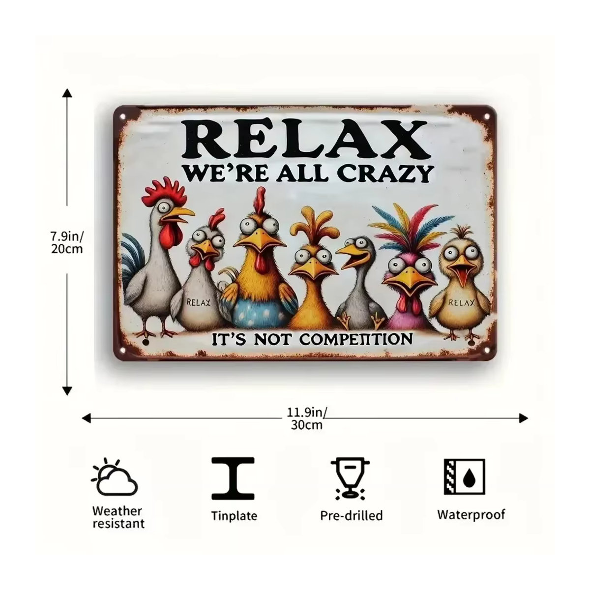 HELLOYOUNG Relax & Enjoy Life Wanddekor aus Metall mit buntem Hühner-Motiv, B/H: 30 x 20 cm - Bild 2