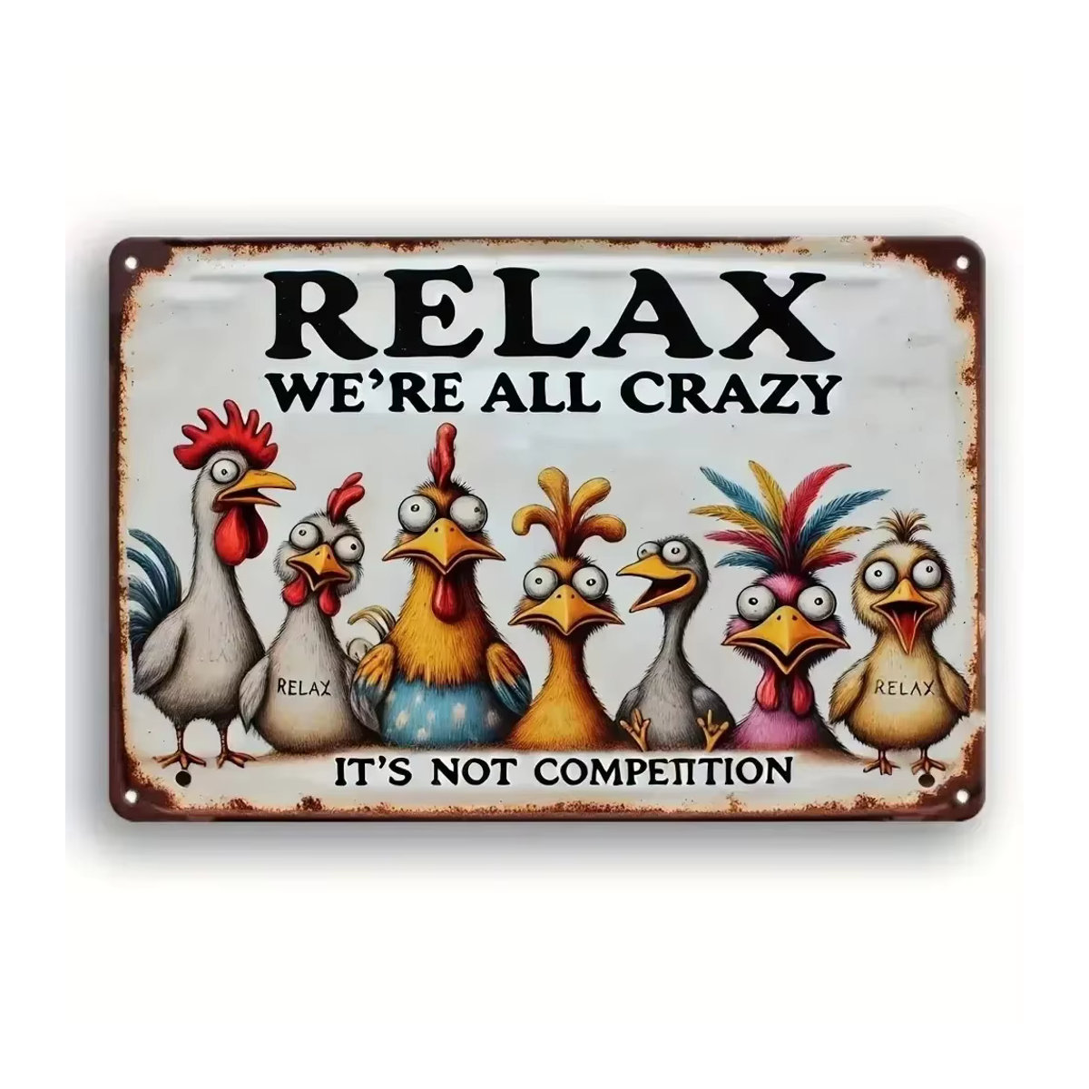 HELLOYOUNG Relax & Enjoy Life Wanddekor aus Metall mit buntem Hühner-Motiv, B/H: 30 x 20 cm - Bild 4
