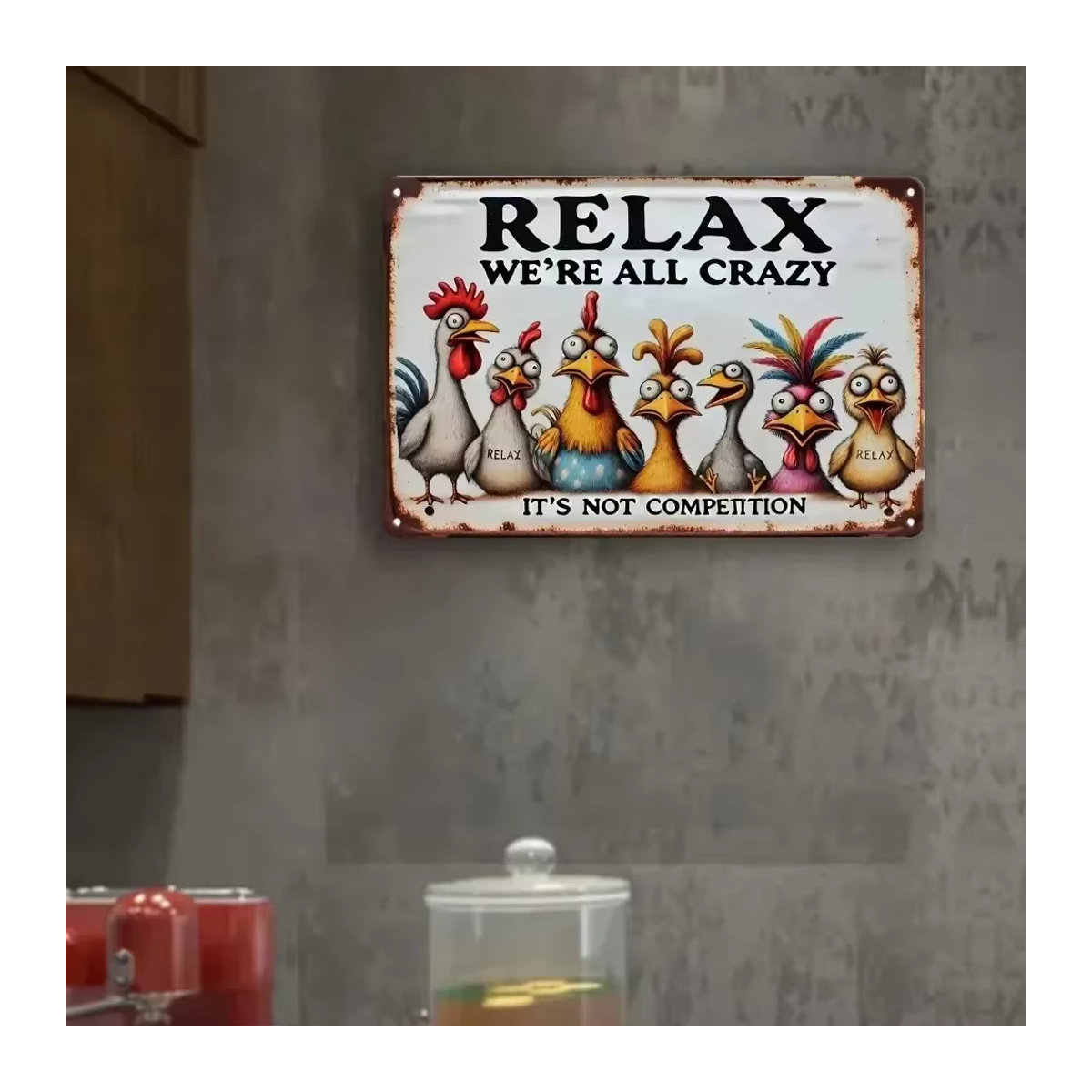 HELLOYOUNG Relax & Enjoy Life Wanddekor aus Metall mit buntem Hühner-Motiv, B/H: 30 x 20 cm - Bild 5