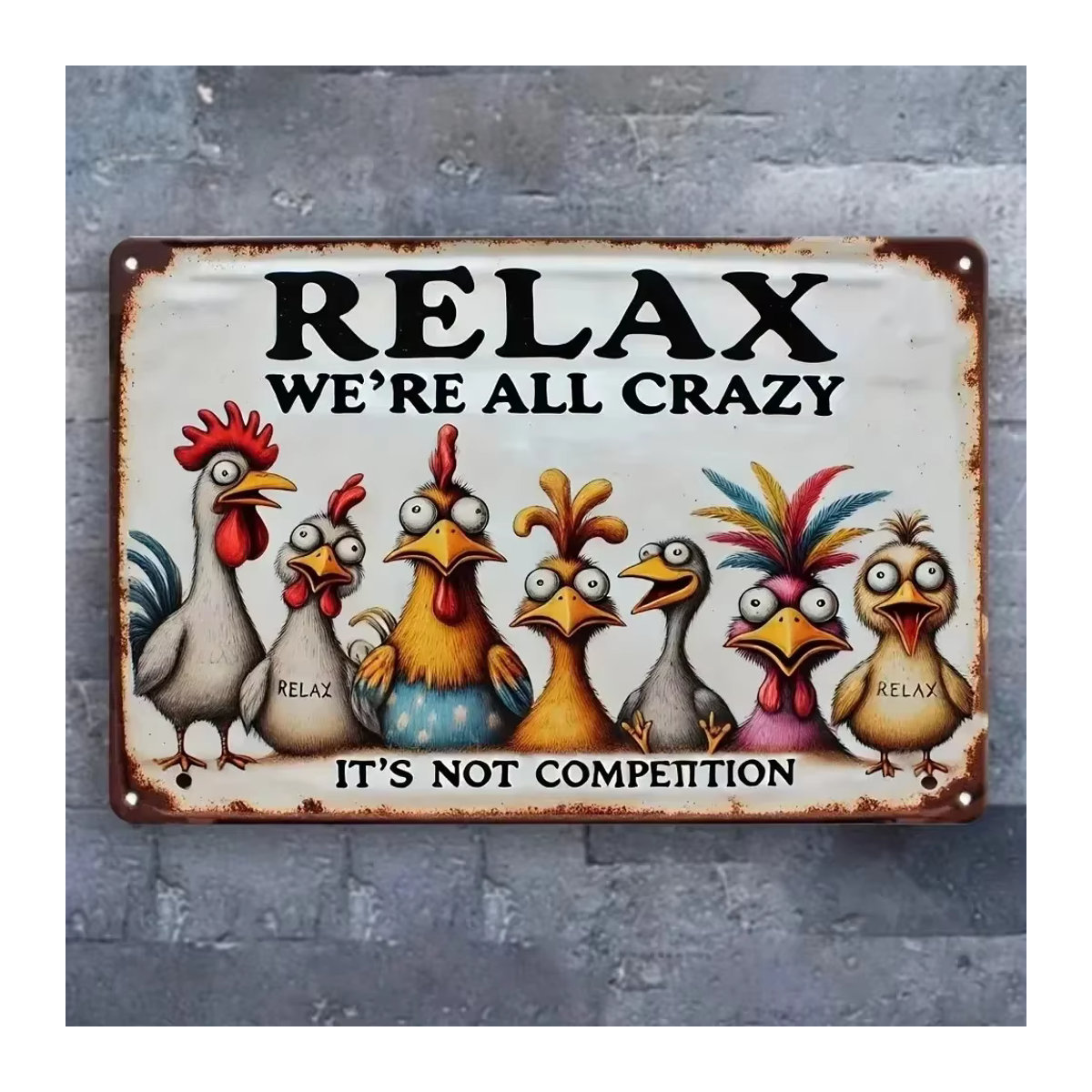 HELLOYOUNG Relax & Enjoy Life Wanddekor aus Metall mit buntem Hühner-Motiv, B/H: 30 x 20 cm - Bild 6