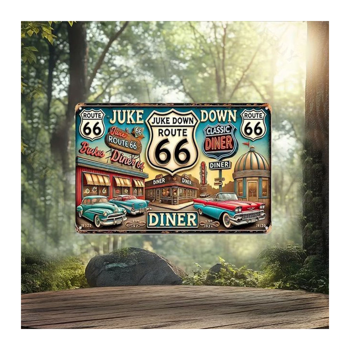 HELLOYOUNG Retro-Blechschild Route 66 Vintage Metallschild mehrfarbig B/H: 30 x 20 cm - Bild 1