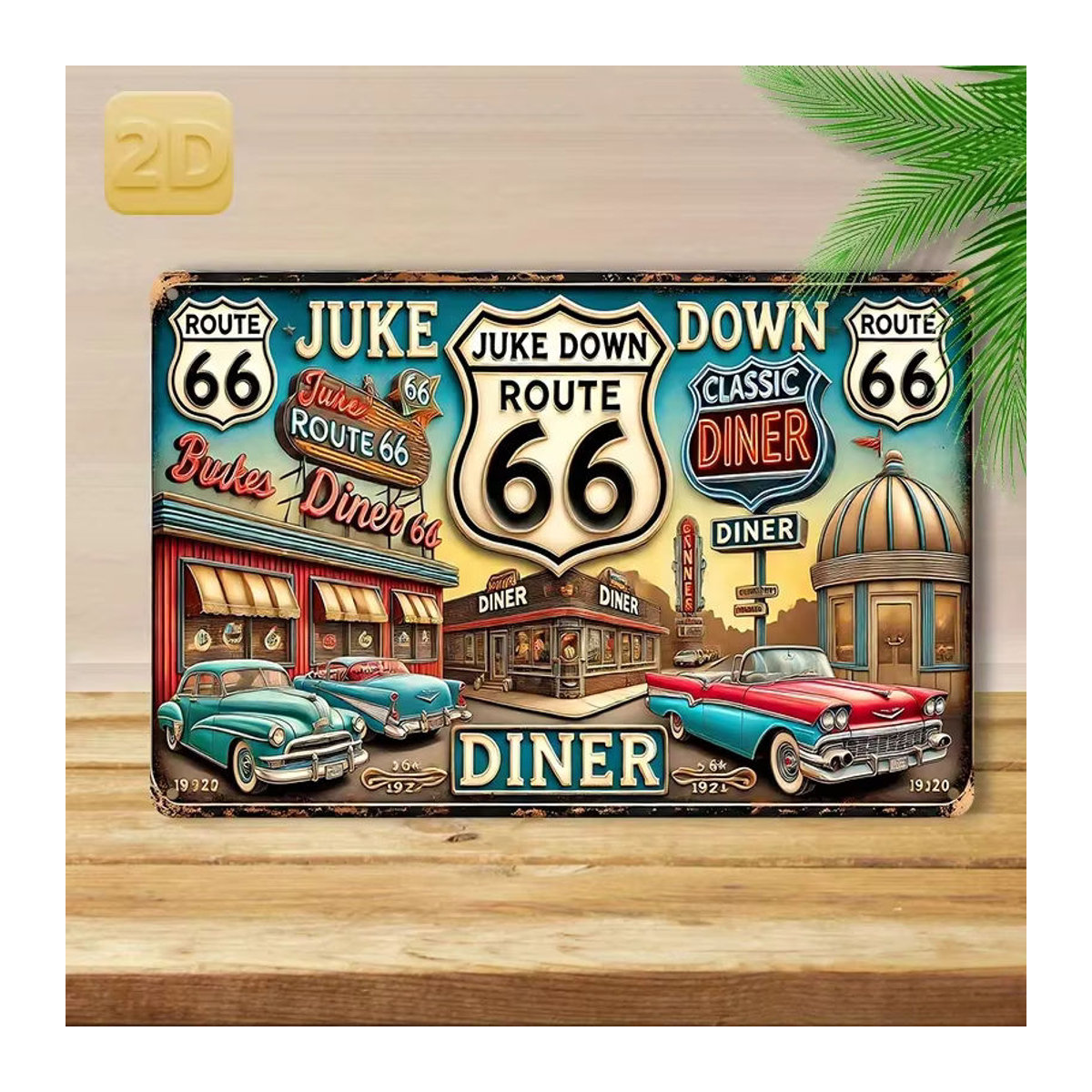 HELLOYOUNG Retro-Blechschild Route 66 Vintage Metallschild mehrfarbig B/H: 30 x 20 cm - Bild 2