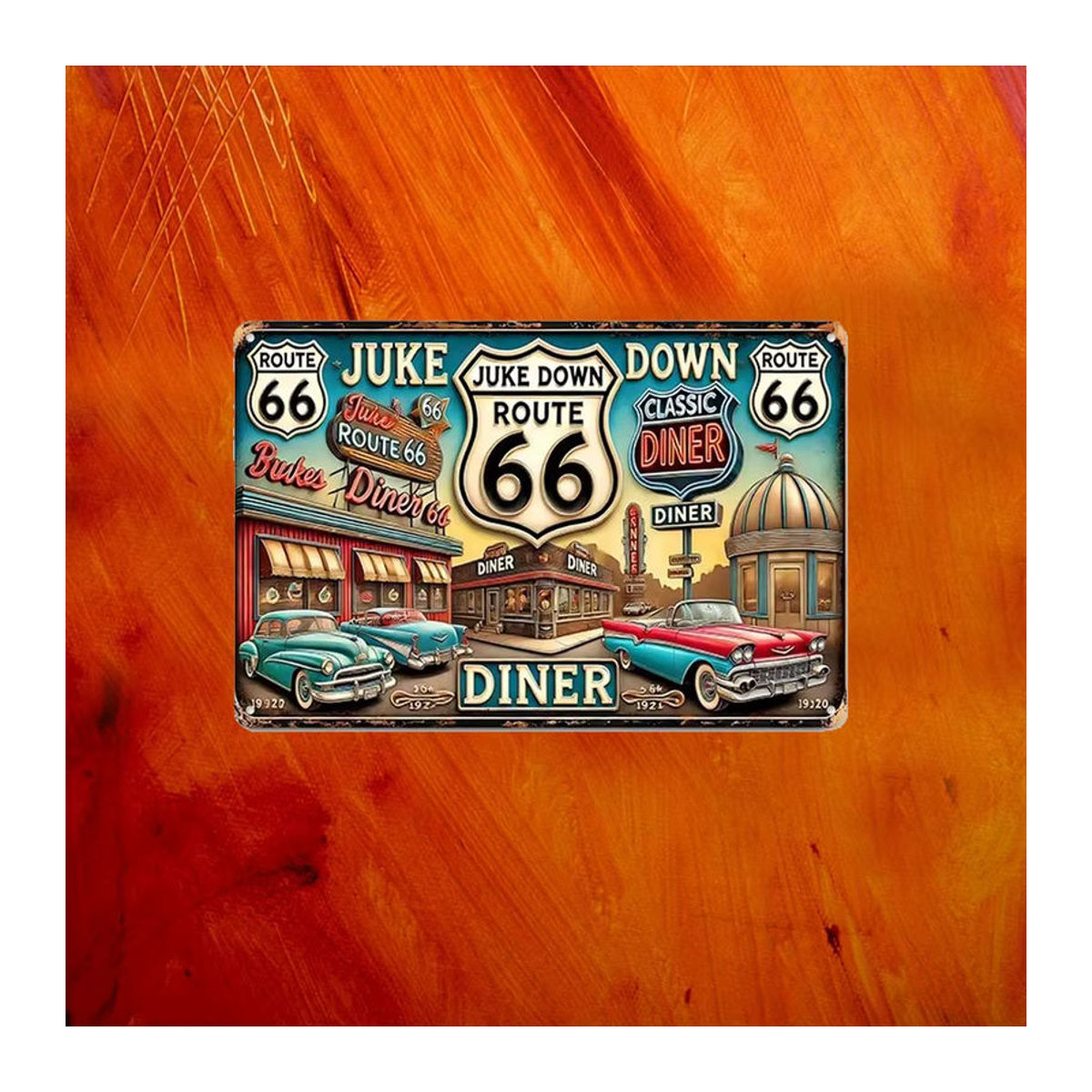 HELLOYOUNG Retro-Blechschild Route 66 Vintage Metallschild mehrfarbig B/H: 30 x 20 cm - Bild 4