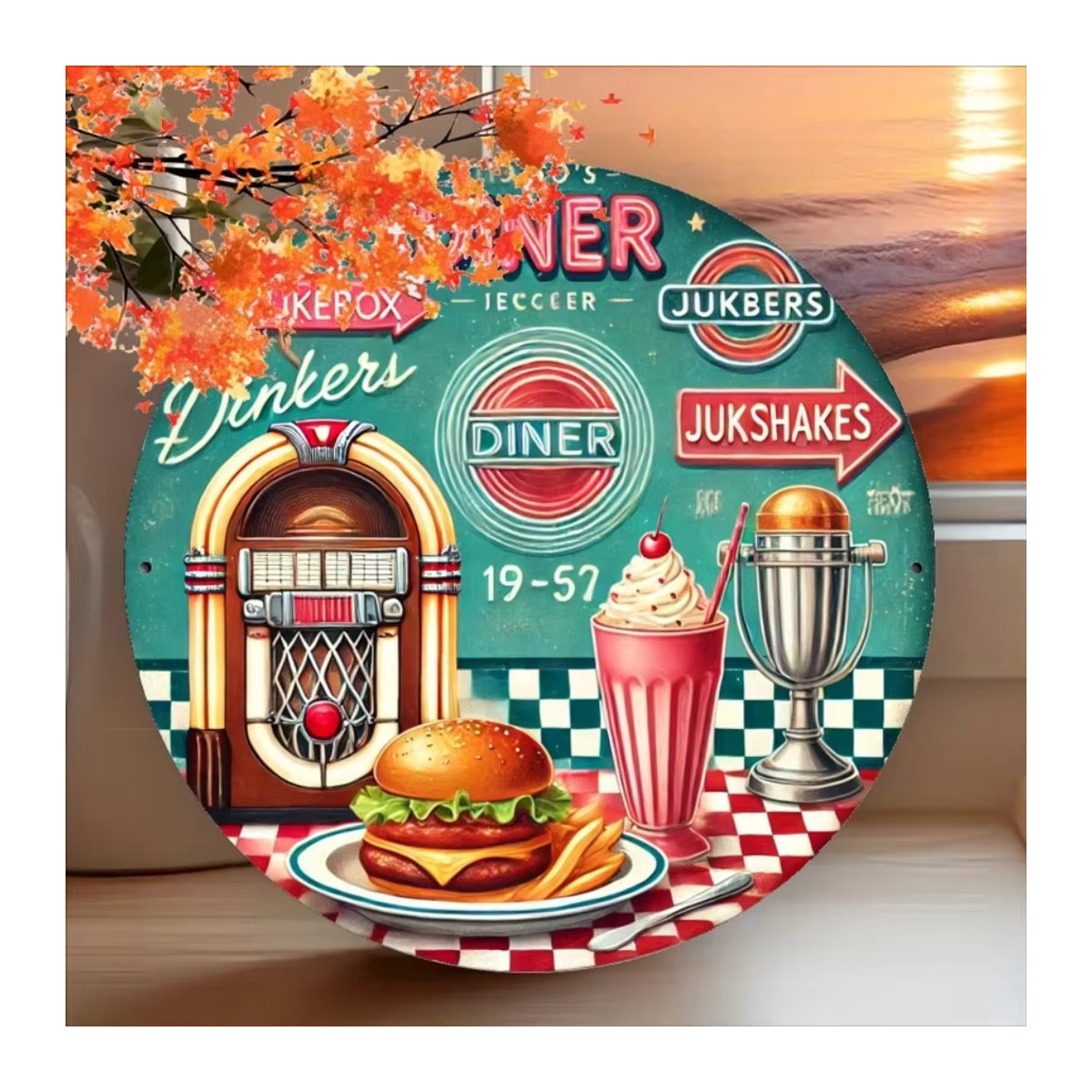 HELLOYOUNG Retro Diner Wandkunst aus Metall im 1950er Jahre Stil, mehrfarbiges Vintage Schild für Küche und Esszimmer - Bild 4