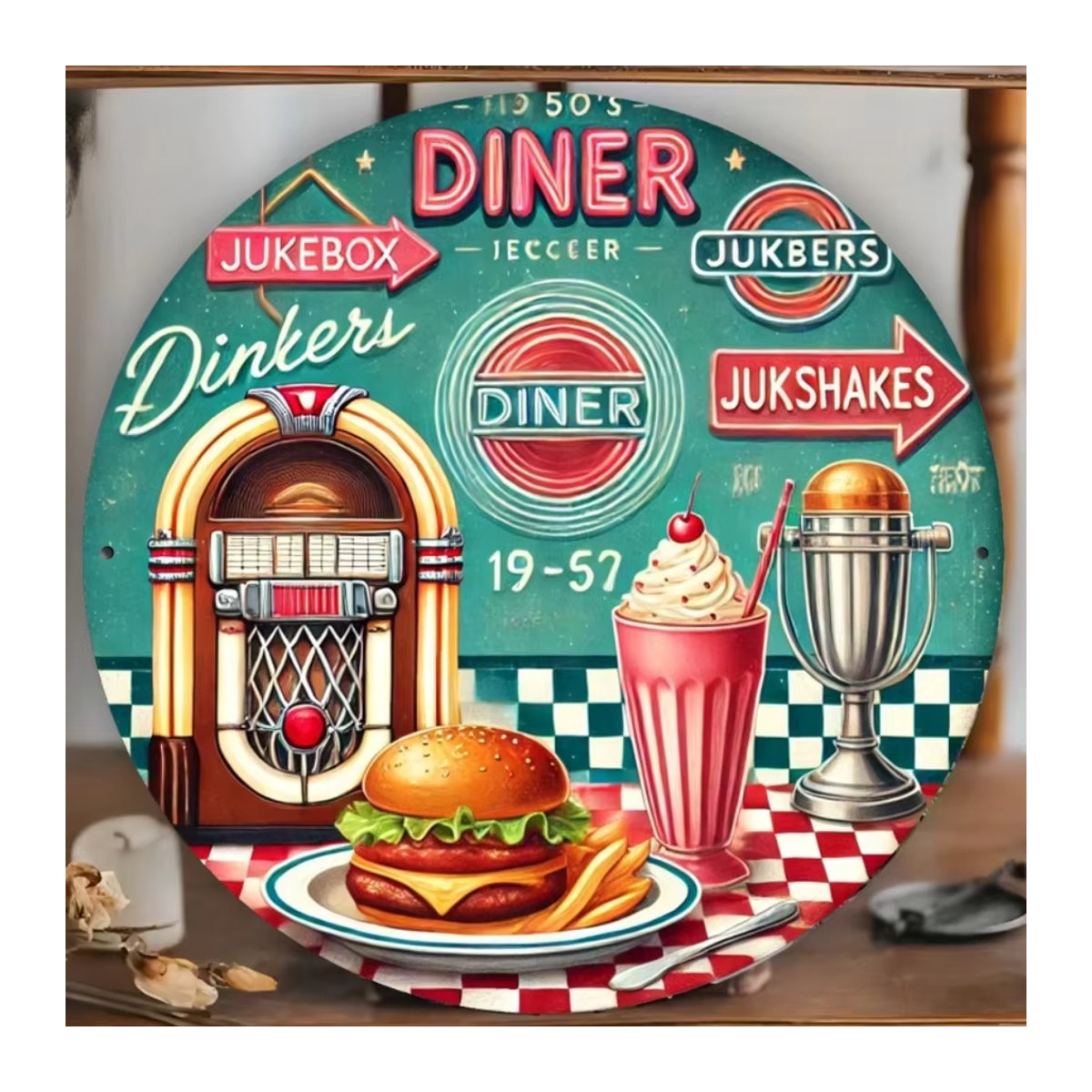 HELLOYOUNG Retro Diner Wandkunst aus Metall im 1950er Jahre Stil, mehrfarbiges Vintage Schild für Küche und Esszimmer - Bild 5
