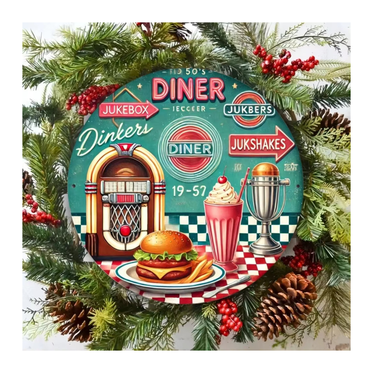 HELLOYOUNG Retro Diner Wandkunst aus Metall im 1950er Jahre Stil, mehrfarbiges Vintage Schild für Küche und Esszimmer - Bild 6