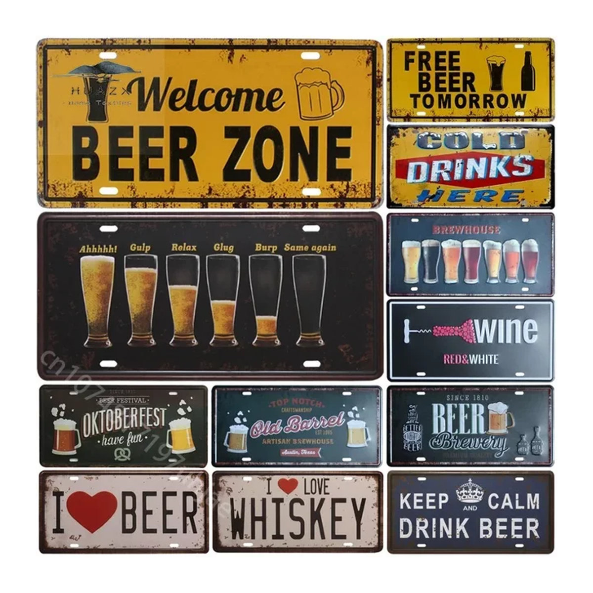 HELLOYOUNG Retro Metallschild Bier Zone Wanddeko für Bar und Pub, mehrfarbig, Rechteckig, B: 20 cm, H: 14 cm, T: 10 cm - Bild 1